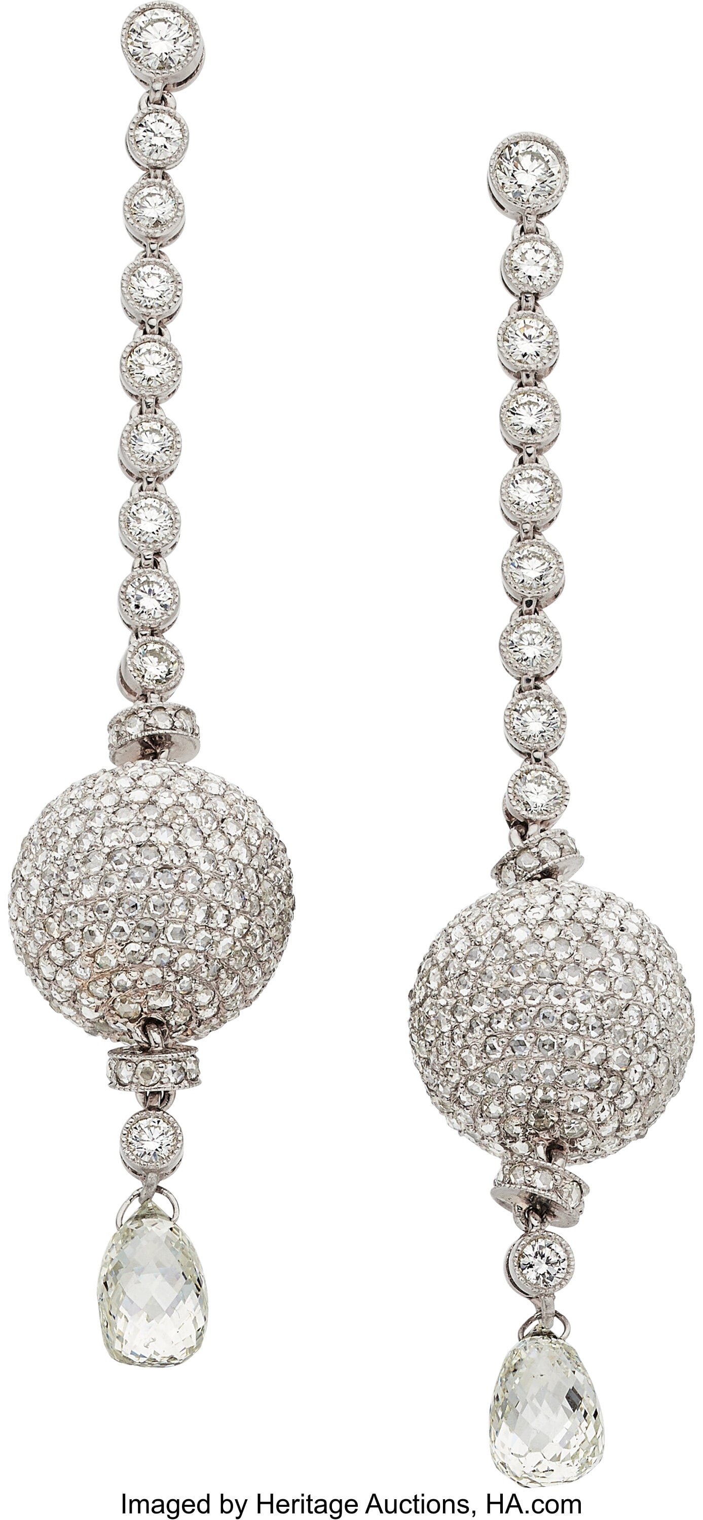 Cicada Diamond, Platinum, White Gold, Palladium: Cicada Diamond, Platinum, White Gold, Palladium, Silver Earrings Stones: Full-cut diamonds weighing a total of approximately 1.00 carat; briolette-shaped diam