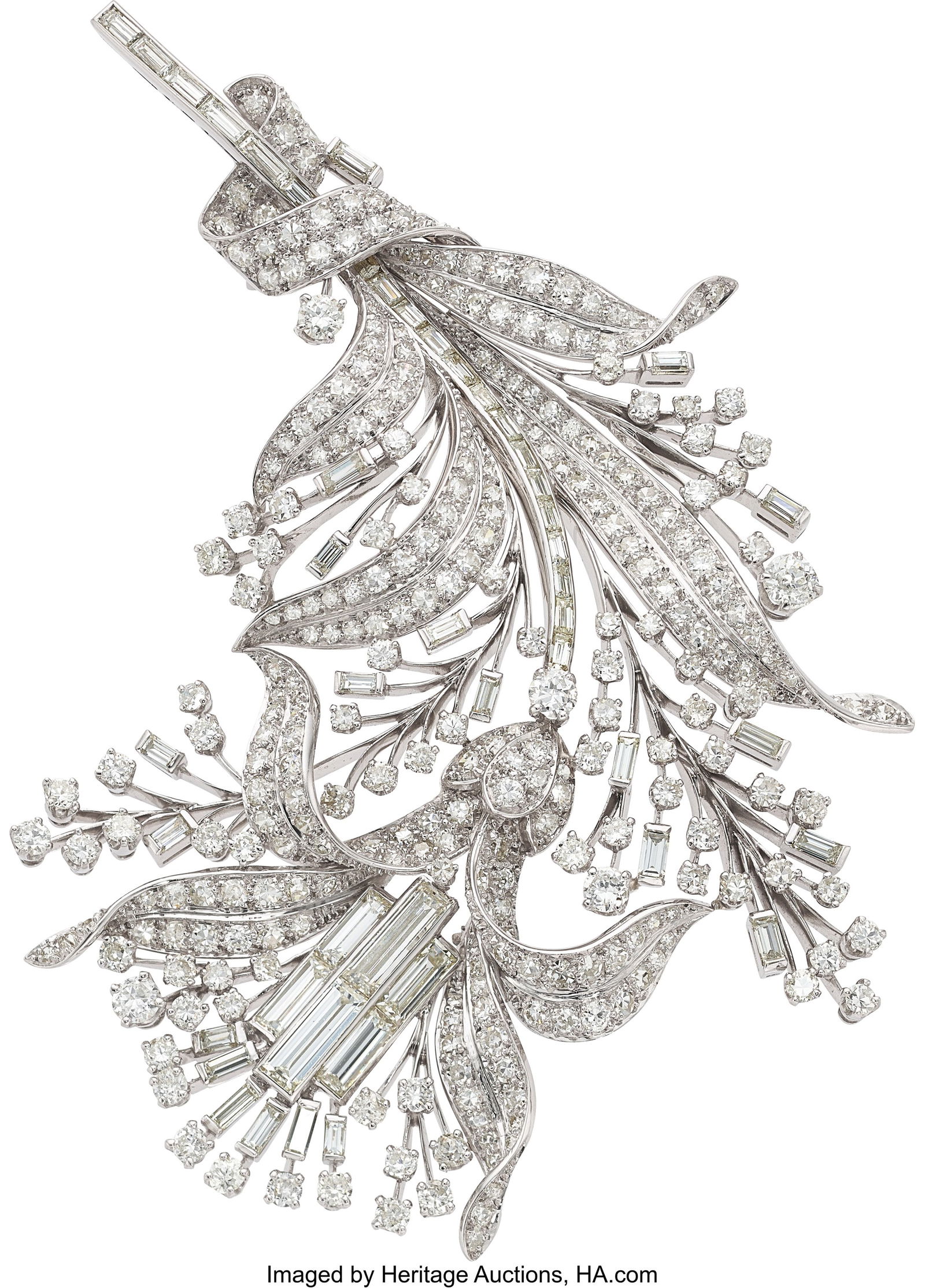 Diamond, Platinum, White Gold Brooch Stones: Tr (1 of 2)