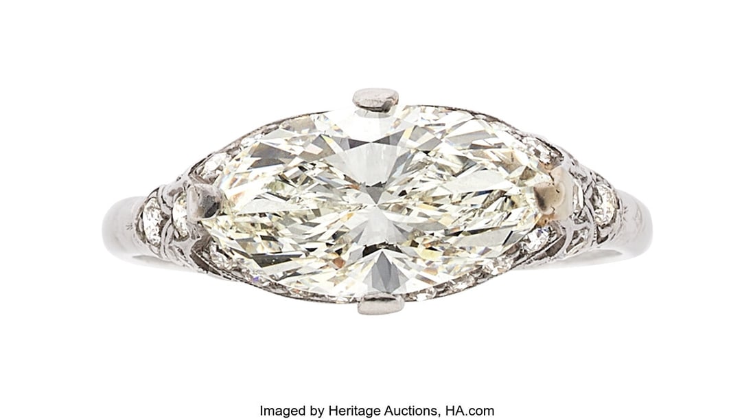 Art Deco Diamond, Platinum Ring Stones: Marquis (1 of 4)