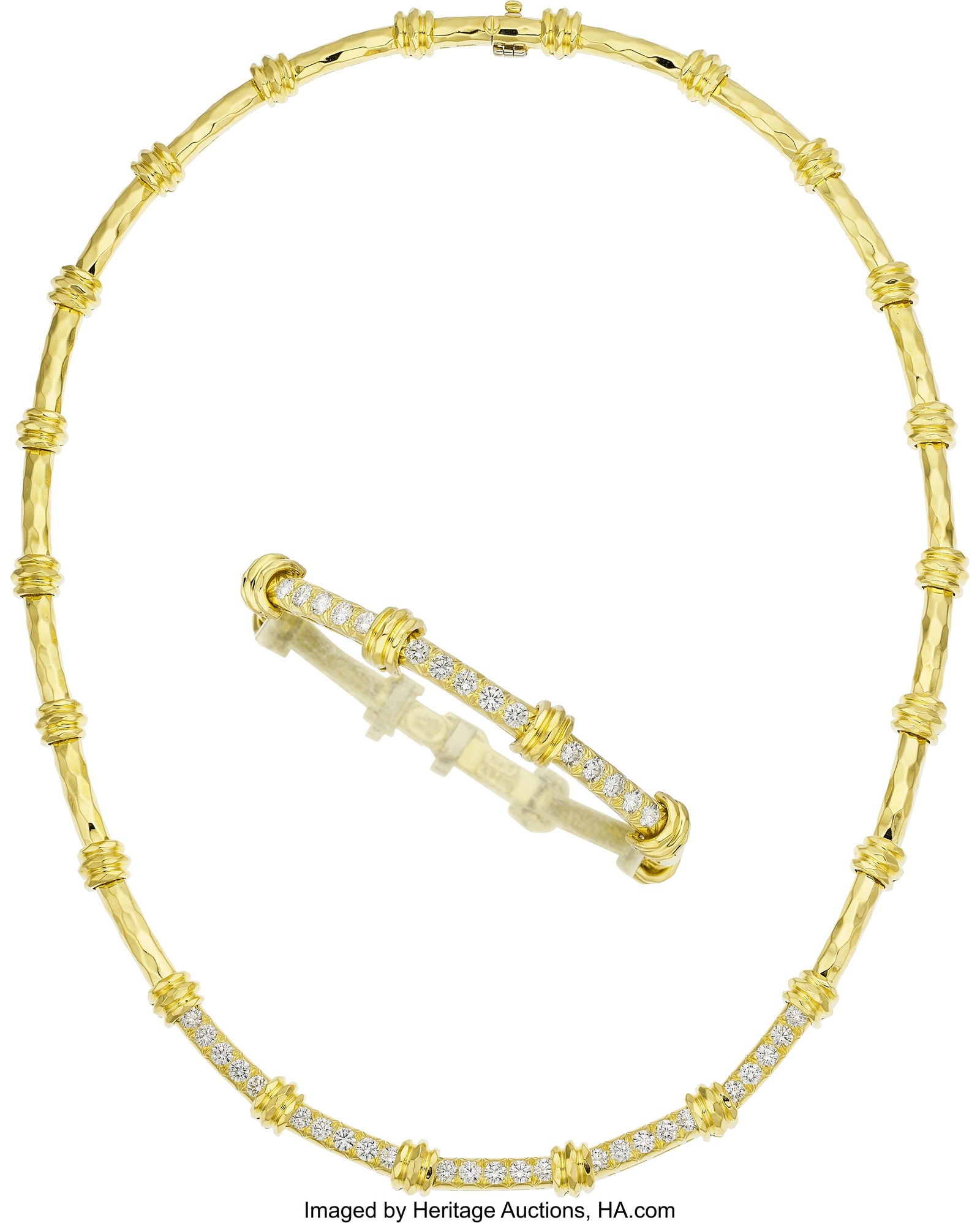 Henry Dunay Diamond, Gold Jewelry Suite Stones: Henry Dunay Diamond, Gold Jewelry Suite Stones: Full-cut diamonds weighing a total of approximately 6.00 carats Metal: 18k gold Marked: for Henry Dunay Gross Weight&colo