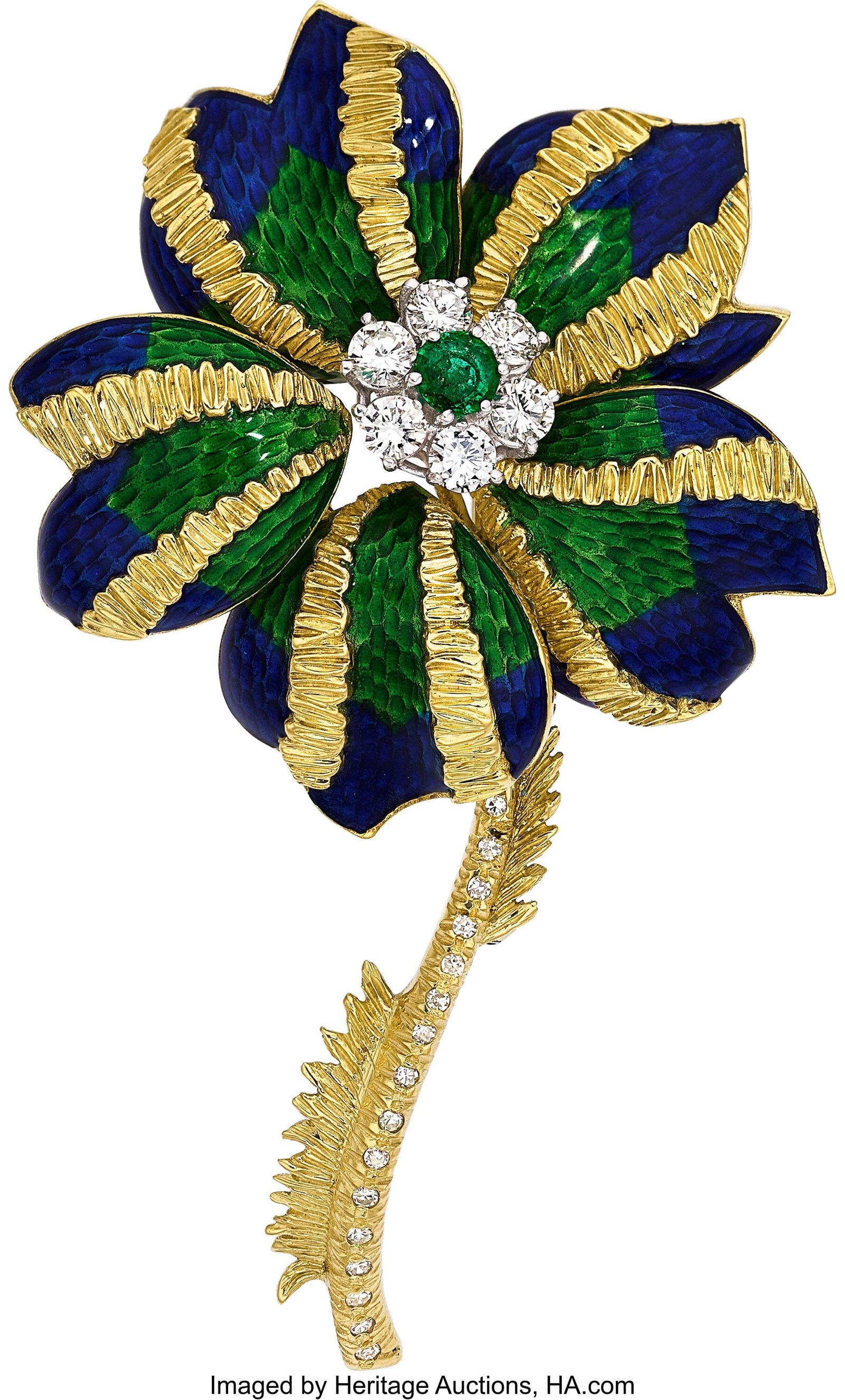 Corletto Emerald, Diamond, Enamel, Gold Brooch (1 of 1)