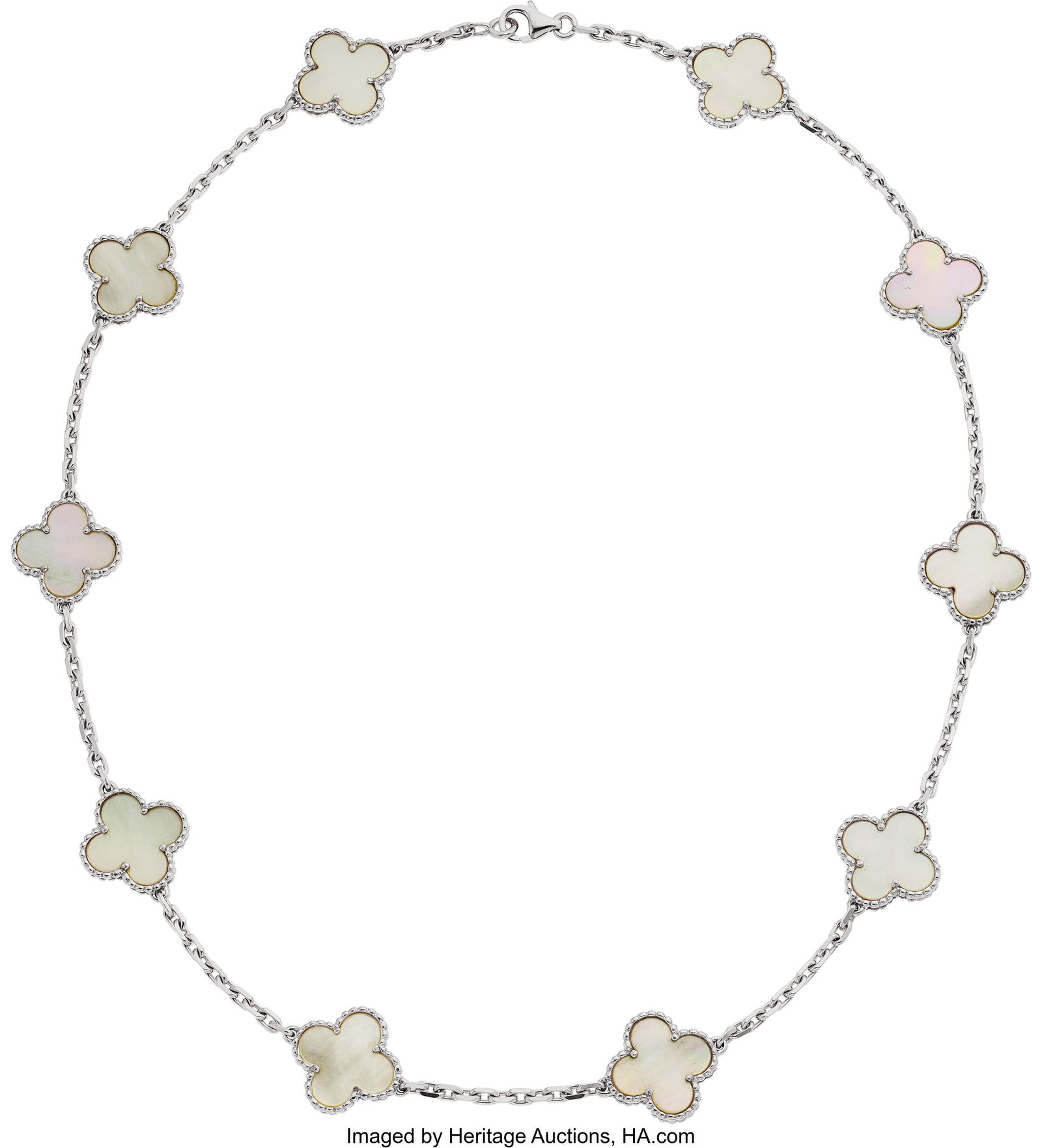 Van Cleef & Arpels Mother-of-Pearl, White Gold: Van Cleef & Arpels Mother-of-Pearl, White Gold Necklace, French Stones: Carved mother-of-pearl Metal: 18k white gold Marked: for Van Cleef & Arpels; French h