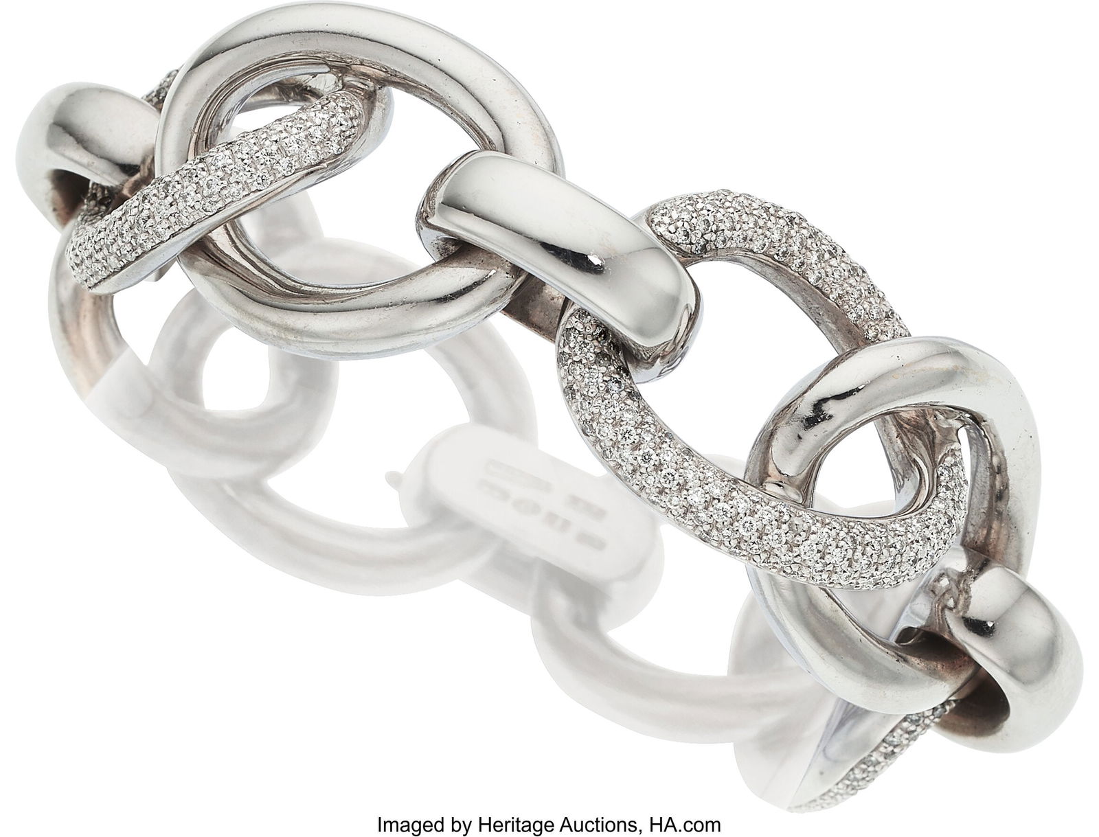 Nicolis Cola Diamond, White Gold Bracelet Stone: Nicolis Cola Diamond, White Gold Bracelet Stones: Full-cut diamonds weighing a total of approximately 5.50 carats Metal: 18k white gold Marked: Nicolis Cola and