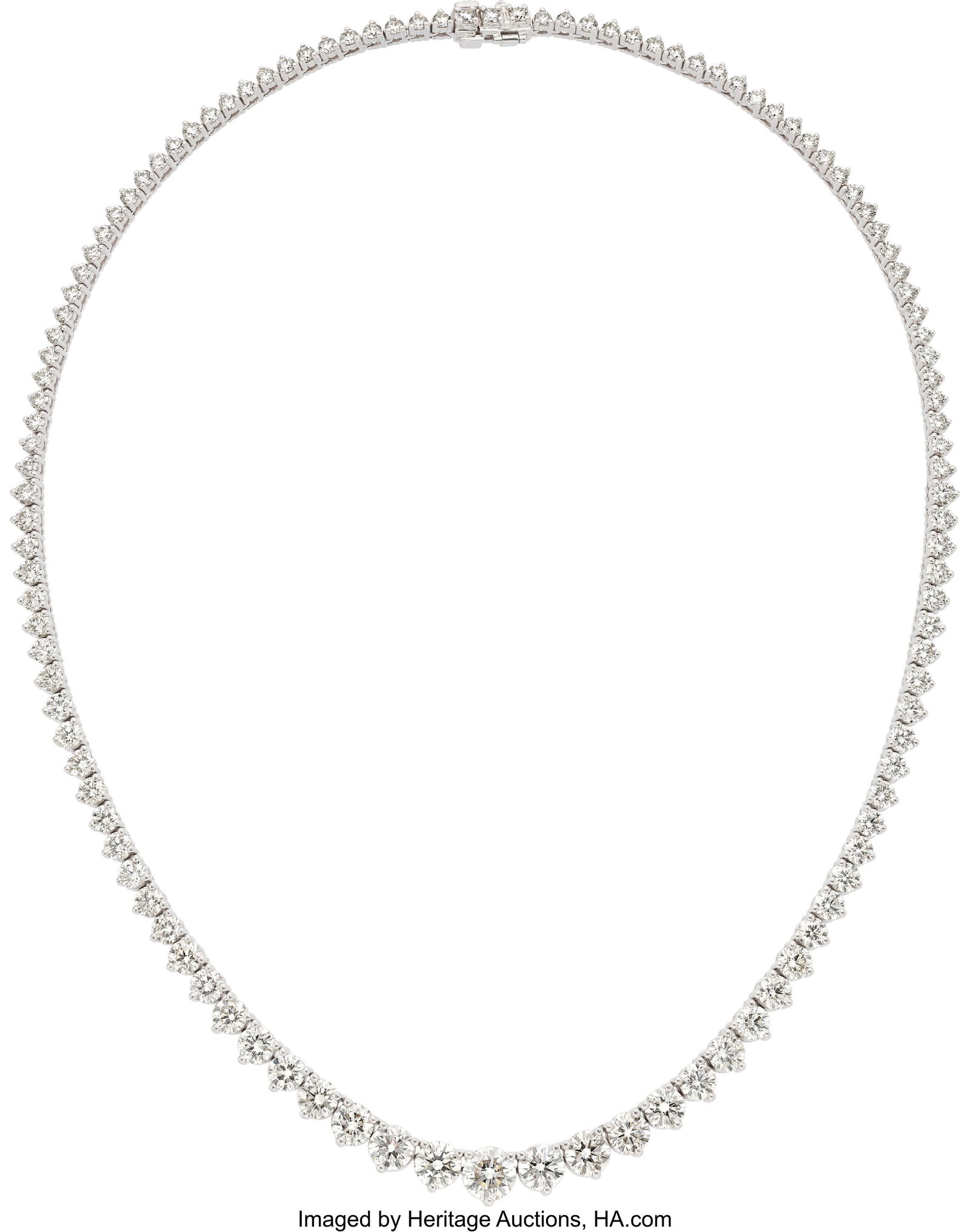 Diamond, White Gold Necklace Stones: Round bril: Diamond, White Gold Necklace Stones: Round brilliant and full-cut diamonds weighing a total of approximately 15.00 carats Metal: 14k white gold Gross Weight: 27.0