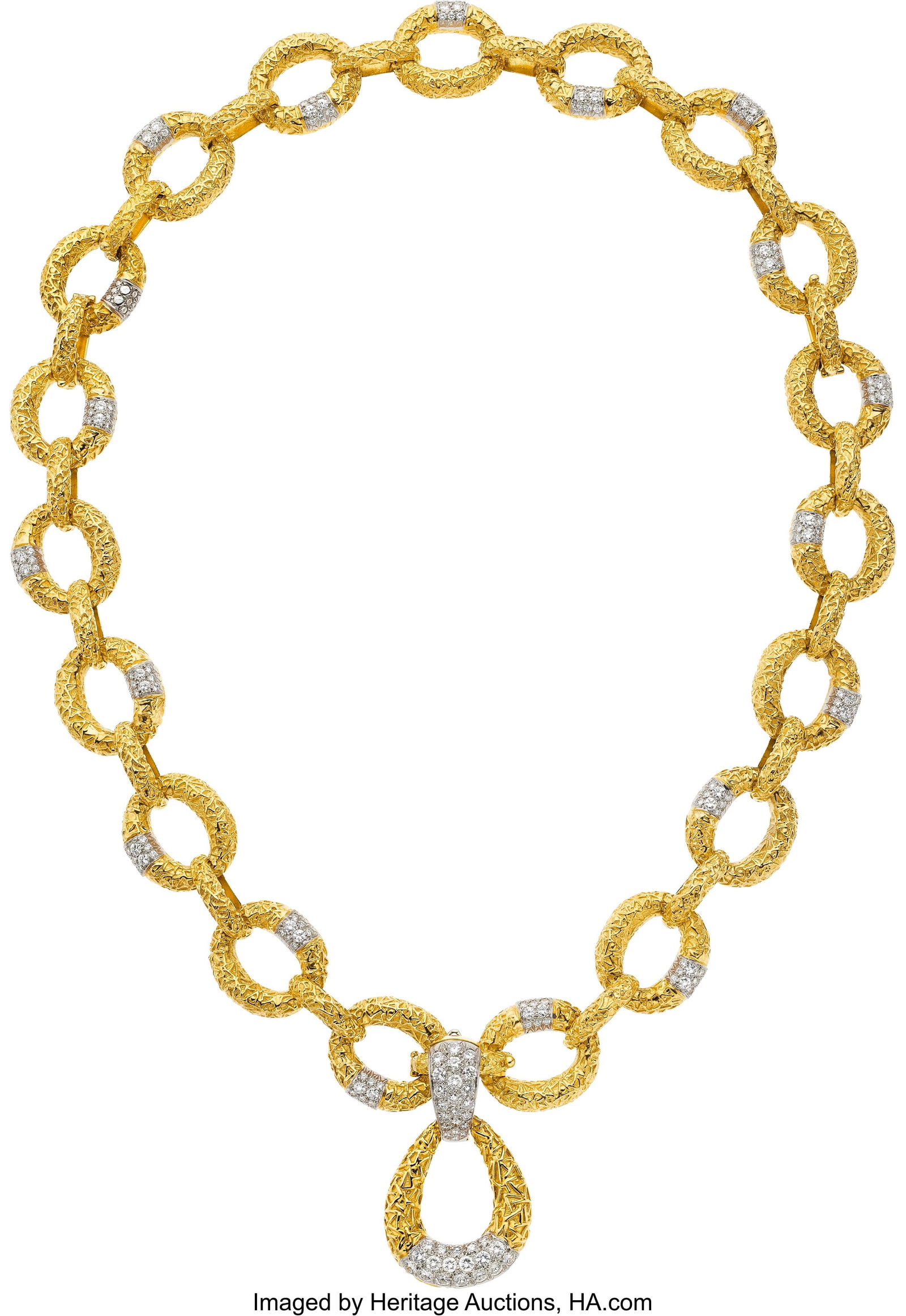 Van Cleef & Arpels Diamond, Platinum, Gold Conv: Van Cleef & Arpels Diamond, Platinum, Gold Convertible Pendant-Necklace Stones: Full-cut diamonds weighing a total of approximately 6.50 carats Metal: Platinum and 1