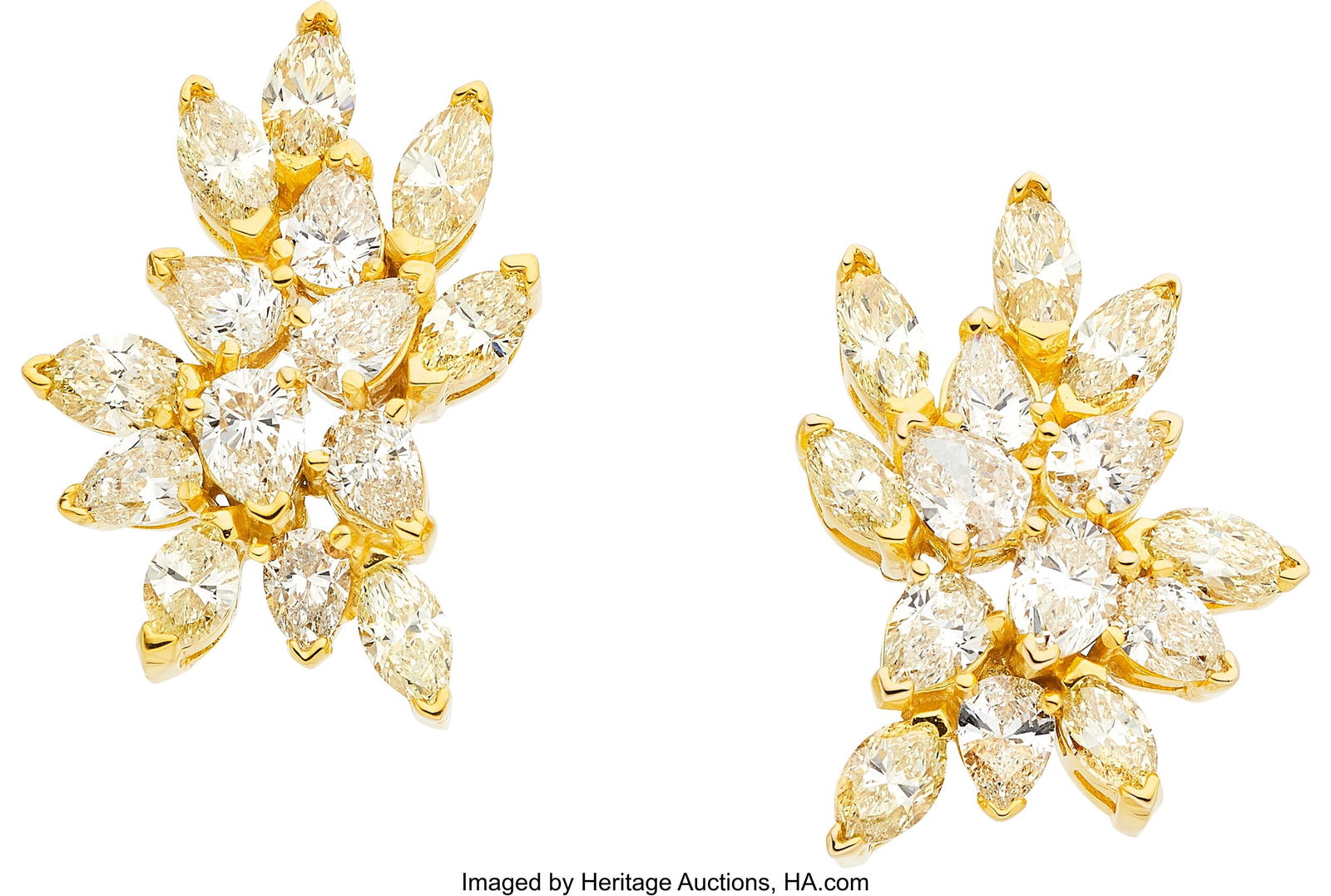 Colored Diamond, Diamond, Gold Earrings Stones: Colored Diamond, Diamond, Gold Earrings Stones: Marquise-shaped colored and near- colorless diamonds weighing a total of approximately 5.00 carats Metal: 18k gold Gross