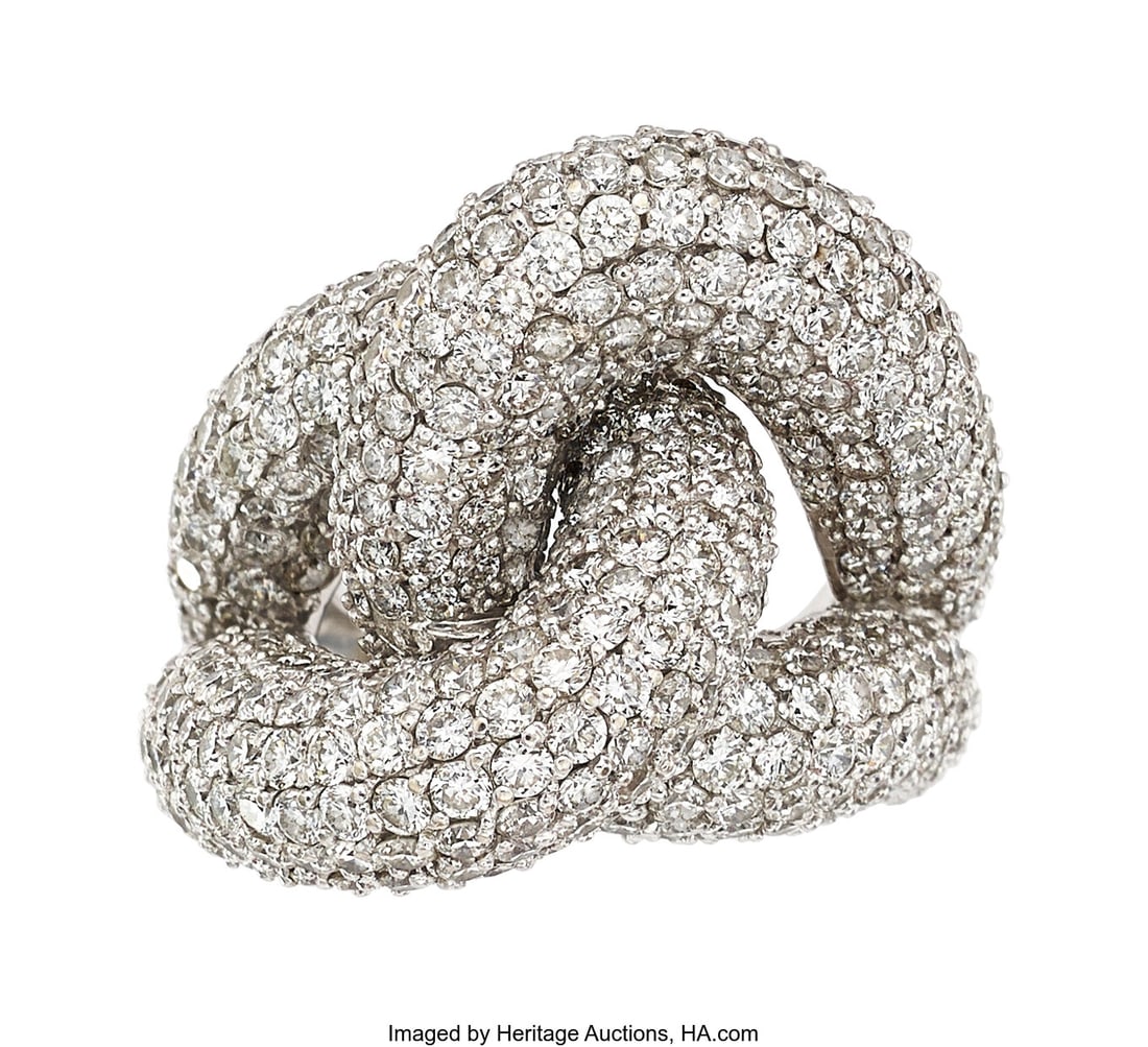 Shreve & Co. Diamond, White Gold Ring Stones: F: Shreve & Co. Diamond, White Gold Ring Stones: Full-cut diamonds weighing a total of approximately 9.75 carats Metal: 18k white gold Marked: for Schreve &