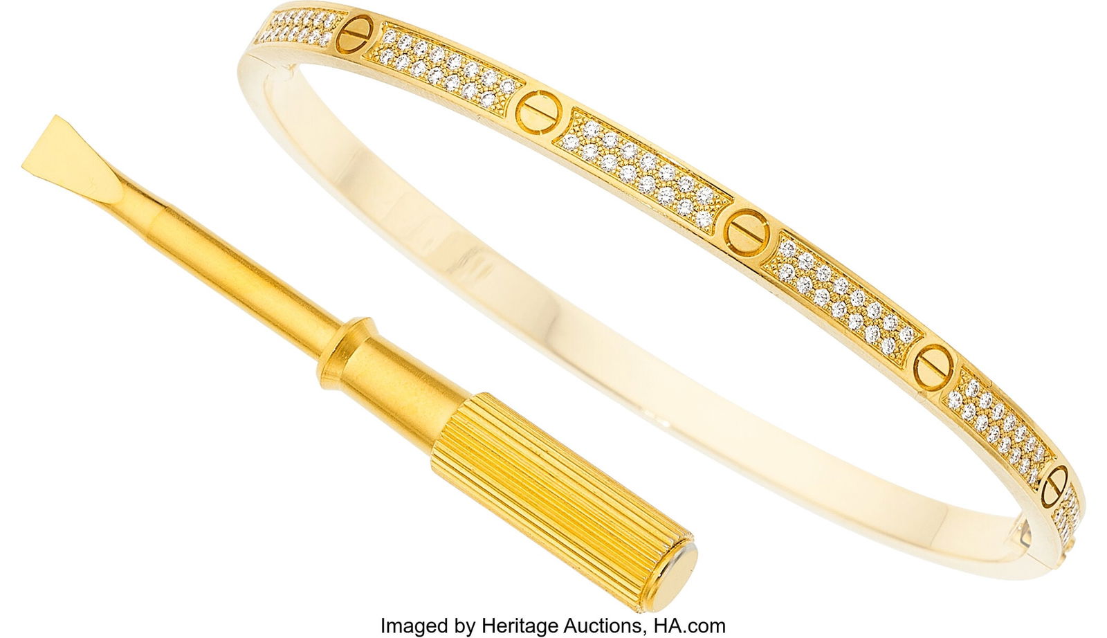 Cartier Diamond, Gold Bracelet Stones: Full-cut: Cartier Diamond, Gold Bracelet Stones: Full-cut diamonds weighing a total of approximately 0.95 carat Metal: 18k gold Marked: Cartier Collection: LOVE Gross Weight