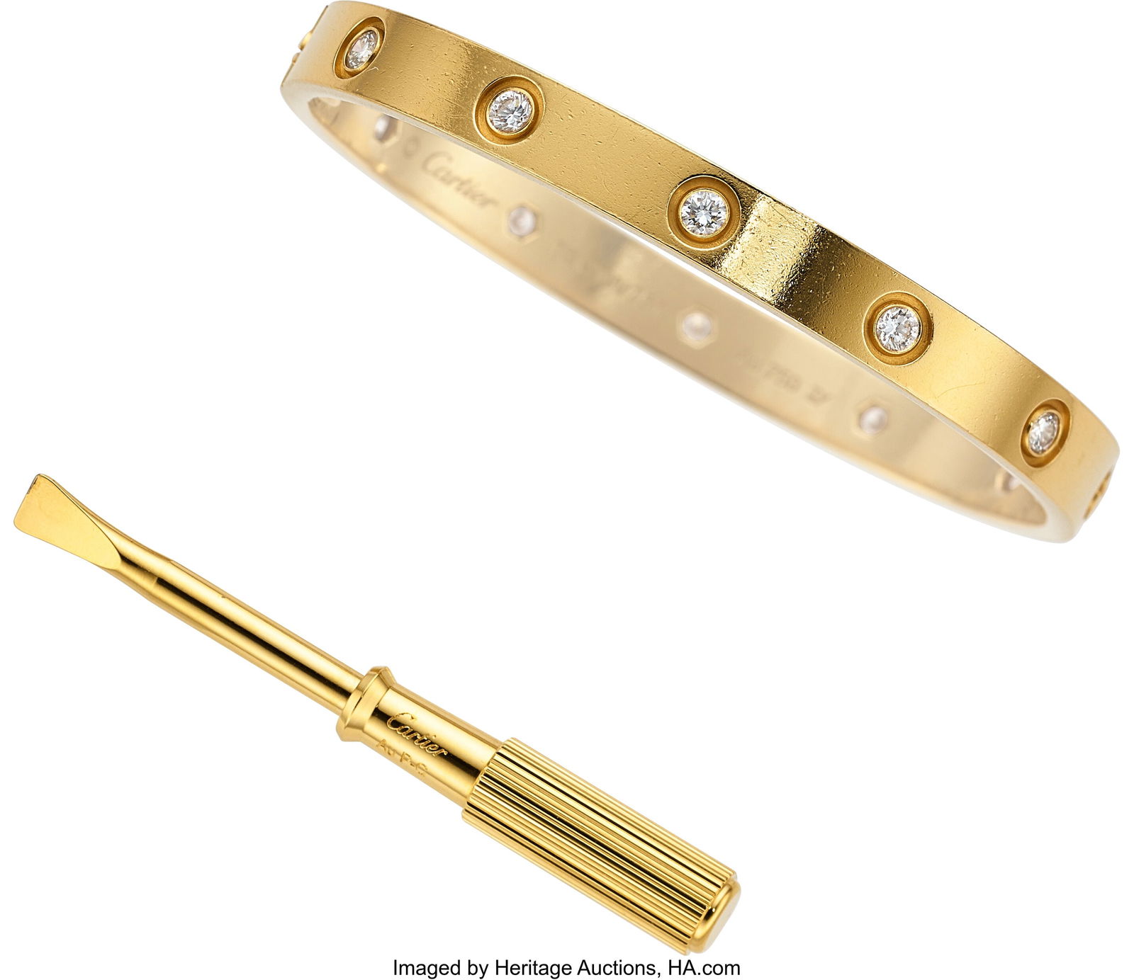 Cartier Diamond, Gold Bracelet Stones: Full-cut: Cartier Diamond, Gold Bracelet Stones: Full-cut diamonds weighing a total of 0.96 carat Metal: 18k gold Marked: Cartier Collection: LOVE Gross Weight: 28&per
