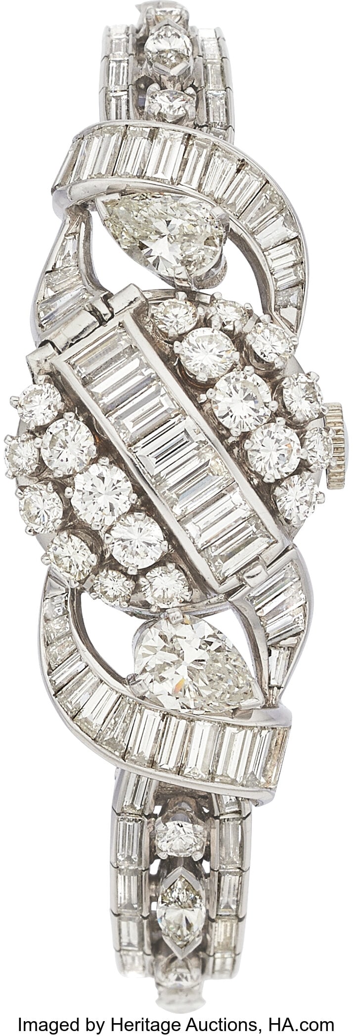 Hamilton Diamond, Platinum Covered Dial Watch C: Hamilton Diamond, Platinum Covered Dial Watch Case: 17.50 mm, round, platinum, snapback, diamond-set bezel, diamond-set covered dial, M-1-3665D D