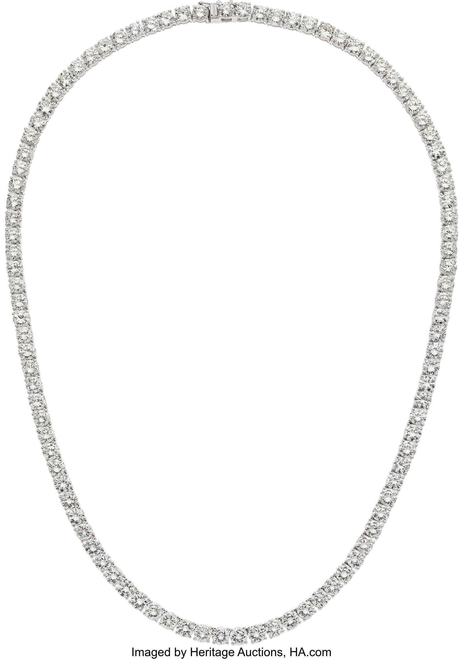 Diamond, White Gold Necklace Stones: Round bri: Diamond, White Gold Necklace Stones: Round brilliant-cut diamonds weighing a total of 45.90 carats Metal: 18k white gold Gross Weight: 46.30 grams Dimensions&colo