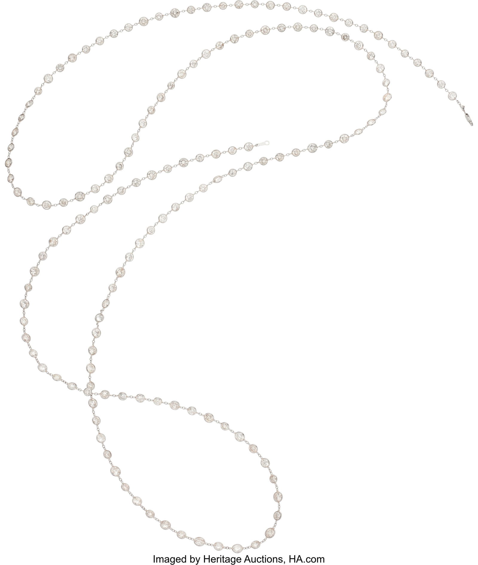 Diamond, Platinum Necklace Stones: Full-cut dia: Diamond, Platinum Necklace Stones: Full-cut diamonds weighing a total of approximately 35.00 carats Metal: Platinum Gross Weight: 27.00 grams Dimensions: 55