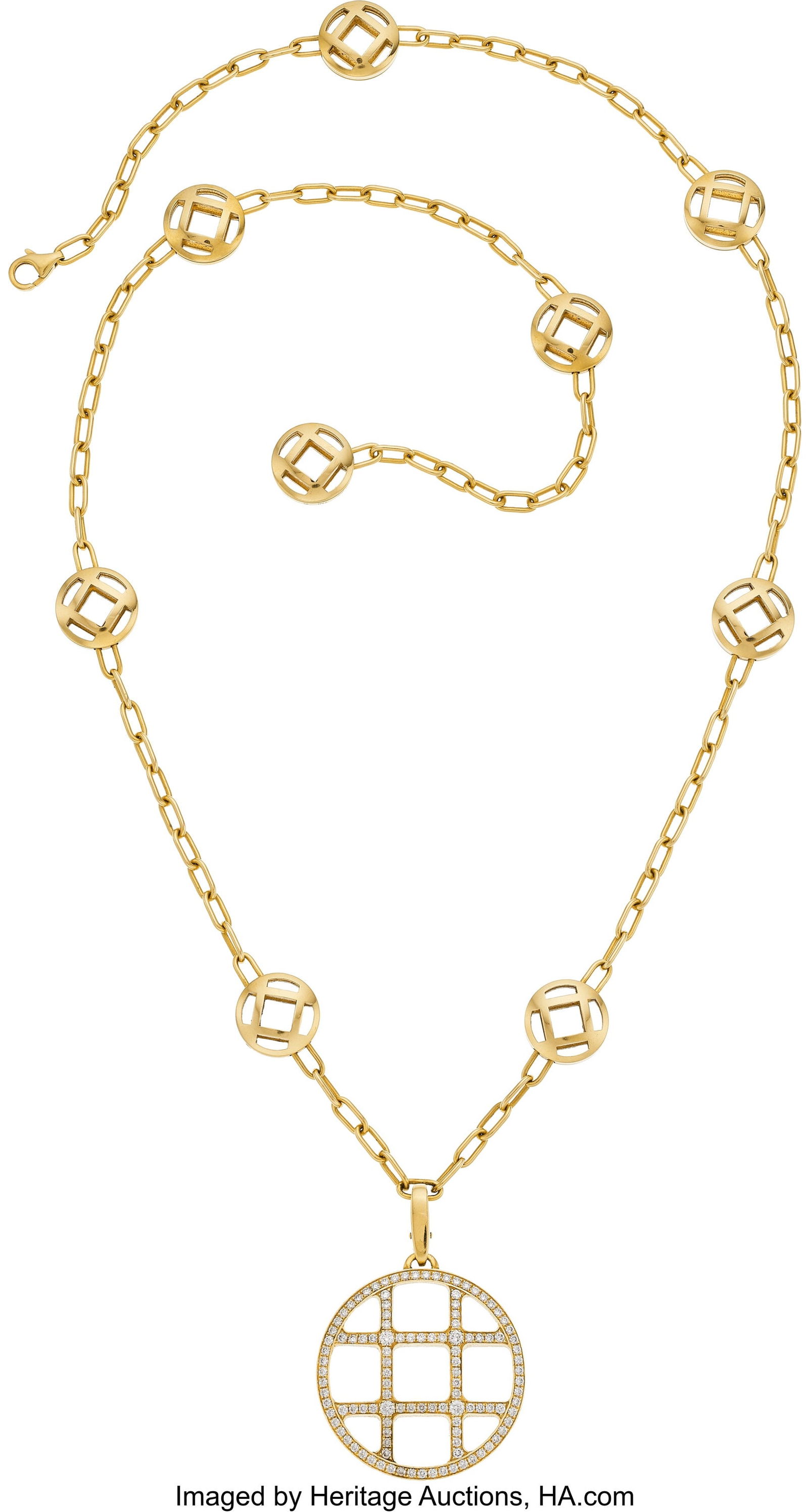 Cartier Diamond, Gold Pendant-Necklace Stones: Cartier Diamond, Gold Pendant-Necklace Stones: Full-cut diamonds weighing a total of approximately 1.10 carats Metal: 18k gold Marked: Cartier; for Antica Ditta Mar