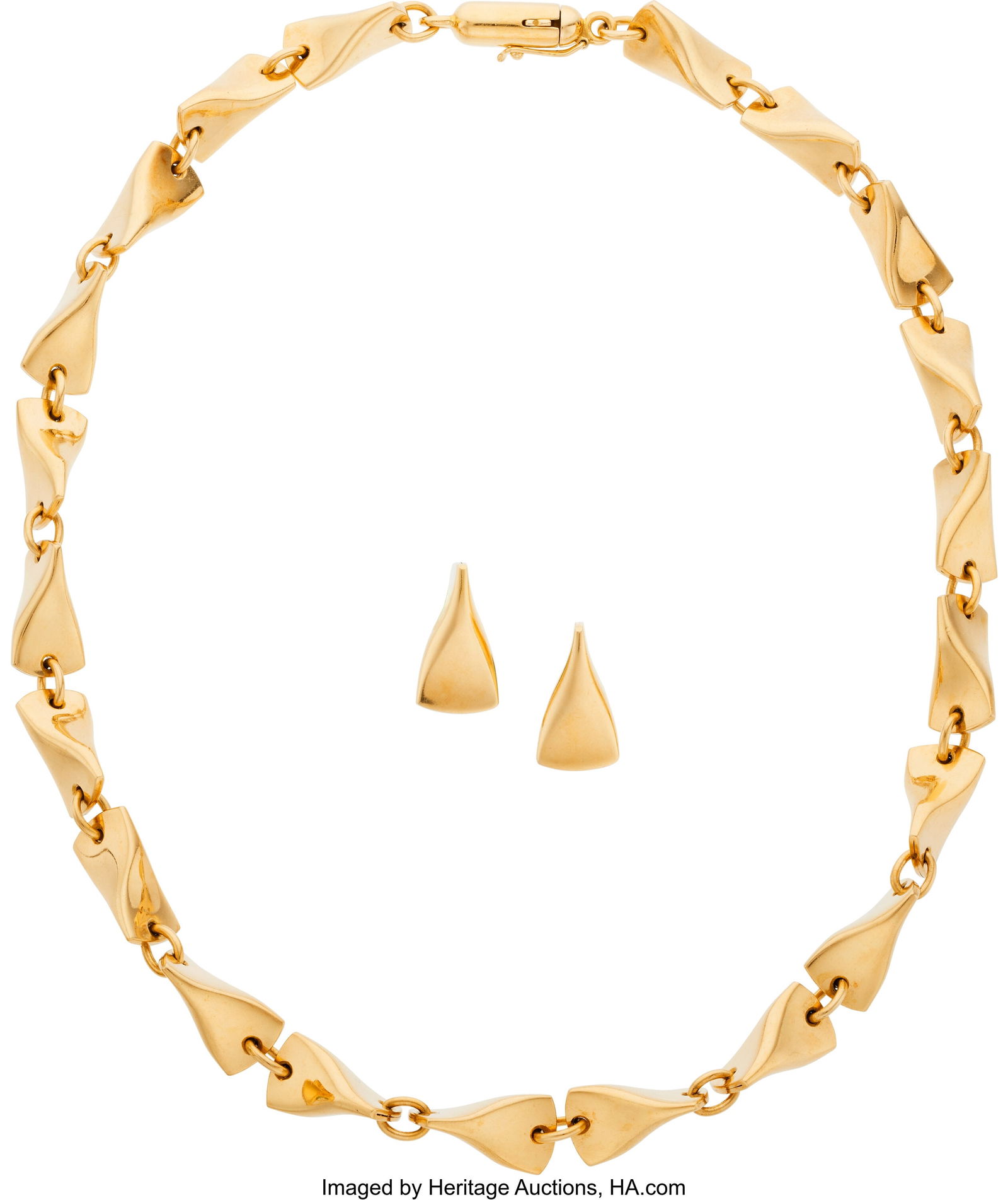 Edvard Kindt-Larsen for Georg Jensen Gold Jewelr: Edvard Kindt-Larsen for Georg Jensen Gold Jewelry Suite Metal: 18k gold Marked: Georg Jensen; attributed to Edvard Kindt-Larsen Collection: Butterfly Weight: 72.60