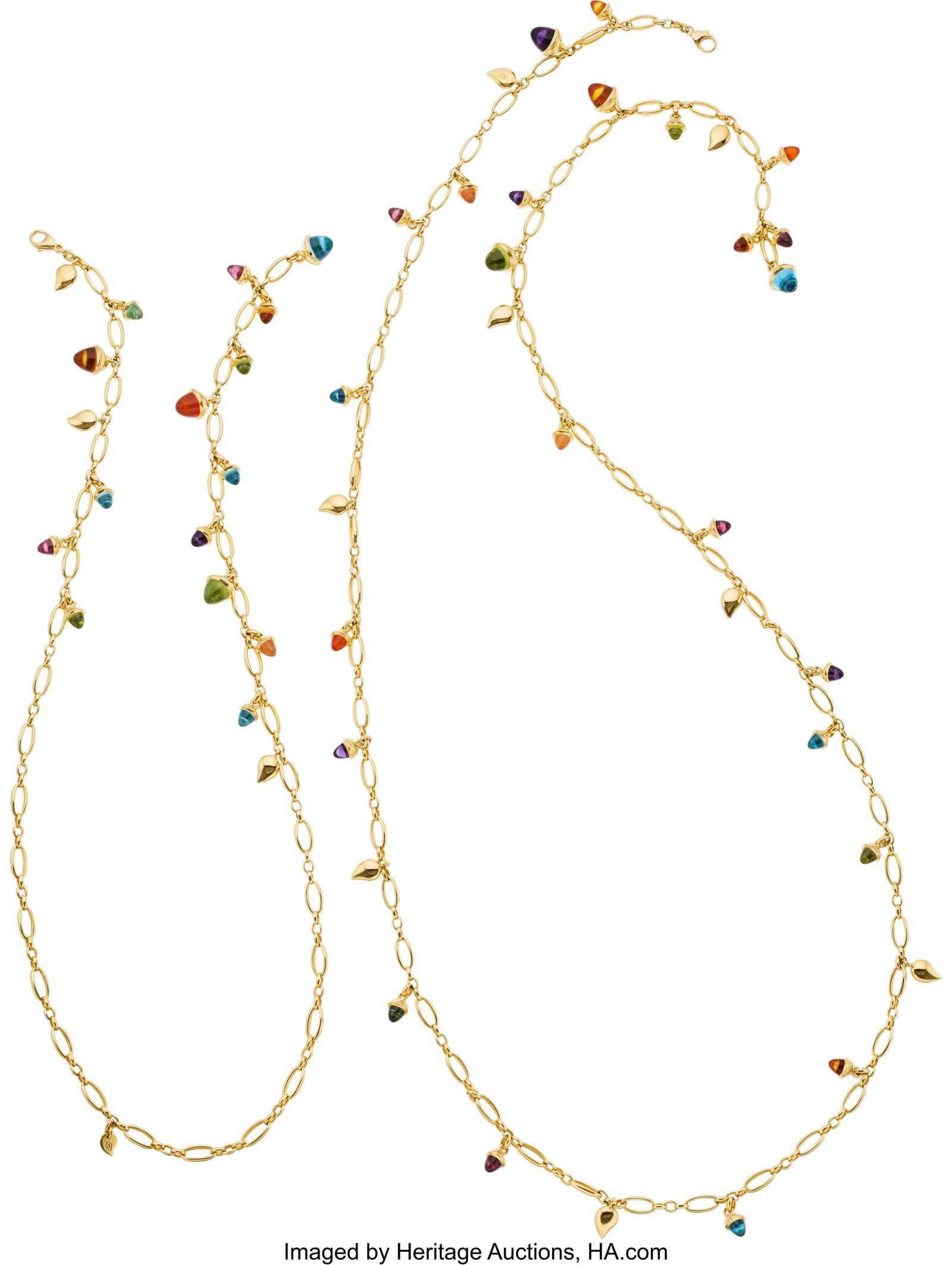 Tamara Comolli Multi-Stone, Convertible Gold Ne: Tamara Comolli Multi-Stone, Convertible Gold Necklaces Stones: Amethyst, carnelian, citrine, garnet, peridot, blue topaz, and pink and green tourmaline