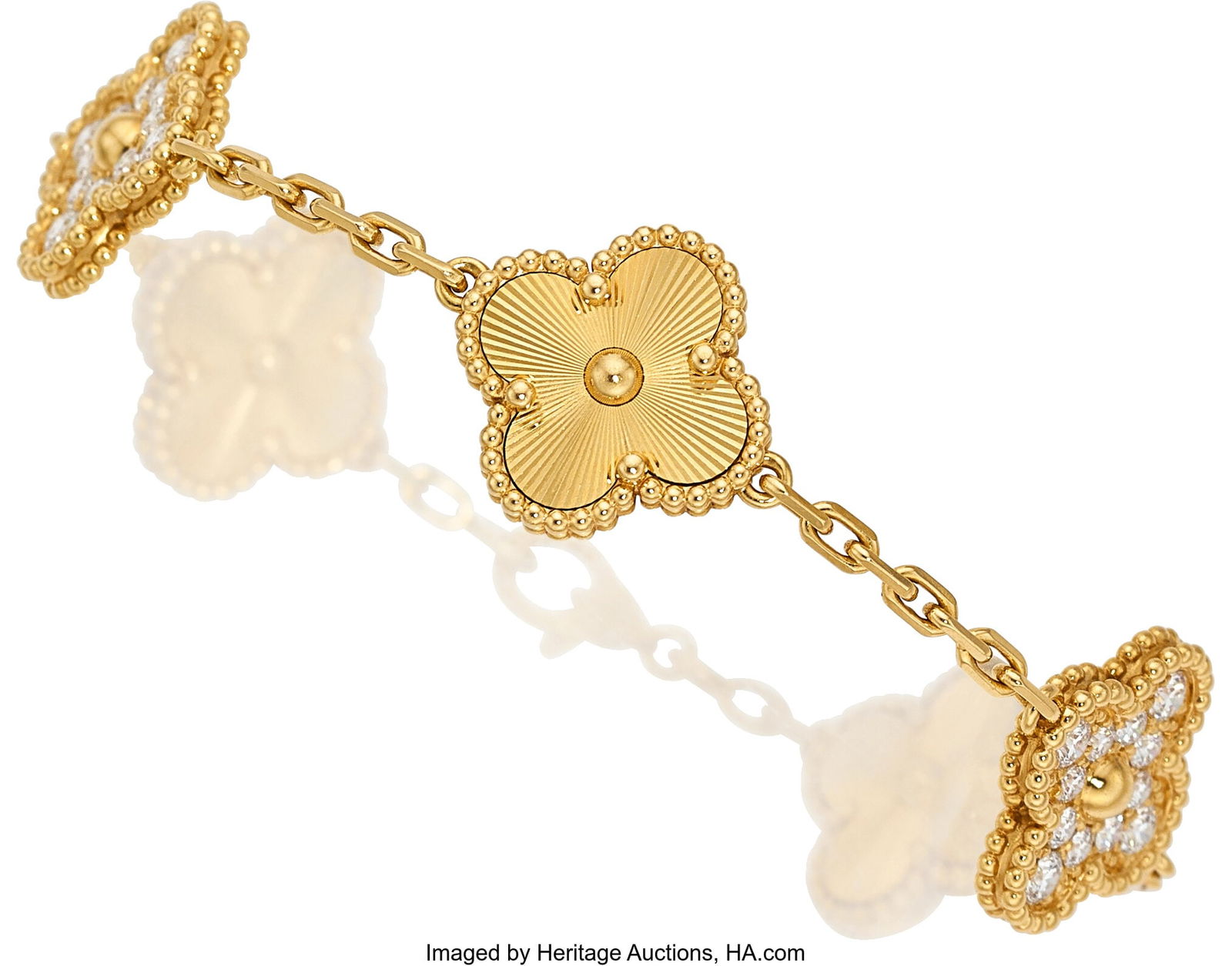 Van Cleef & Arpels Diamond, Gold Bracelet, Fren: Van Cleef & Arpels Diamond, Gold Bracelet, French Stones: Full-cut diamonds weighing a total of approximately 0.95 carat Metal: 18k gold Marked: for Van Cleef