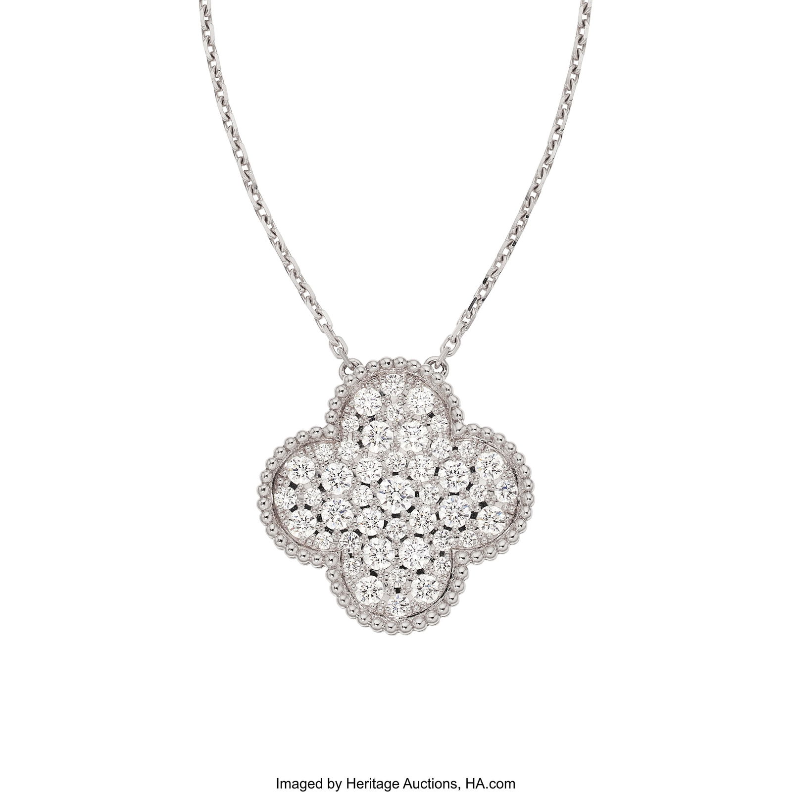 Van Cleef & Arpels Diamond, White Gold Necklace: Van Cleef & Arpels Diamond, White Gold Necklace Stones: Full-cut diamonds weighing a total of approximately 2.40 carats Metal: 18k white gold Marked: for Van Clef &a