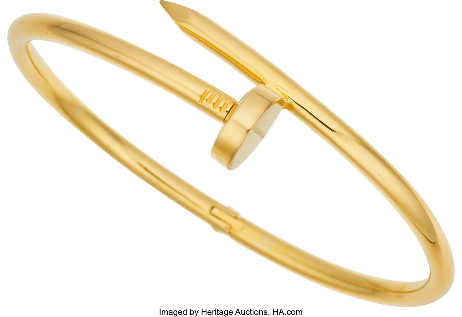 Aldo Cipullo Gold Bracelet, circa 1971 Metal: 1: Aldo Cipullo Gold Bracelet, circa 1971 Metal: 18k gold Marked: for Aldo Cipullo Collection: Juste un Clou Weight: 31.10 grams Dimensions: 6-1/2 inches x