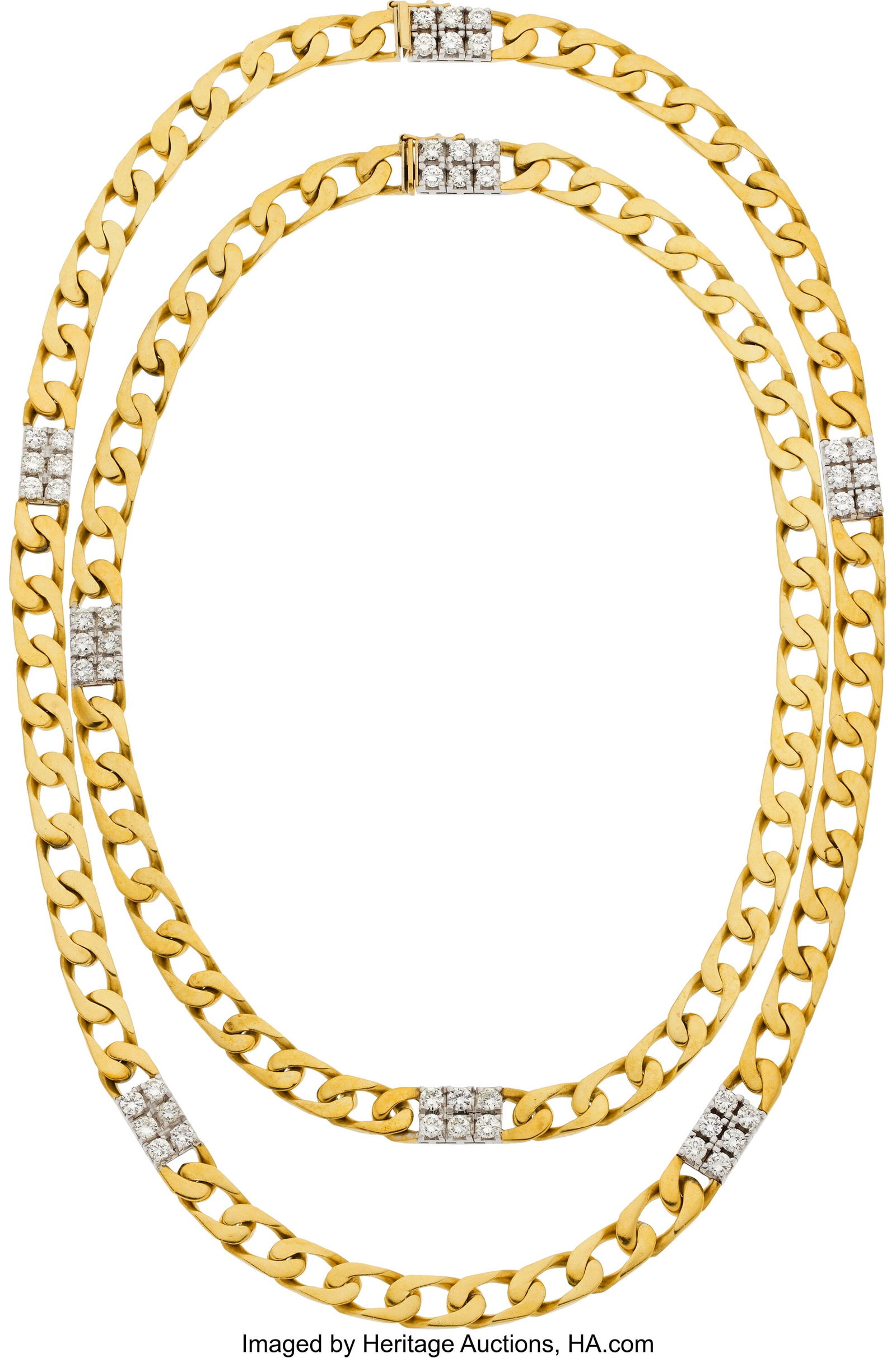 Diamond, Gold Convertible Necklaces Stones: Ful: Diamond, Gold Convertible Necklaces Stones: Full-cut diamonds weighing a total of approximately 6.75 carats Metal: 18k white and yellow gold Gross Weight: 135.20