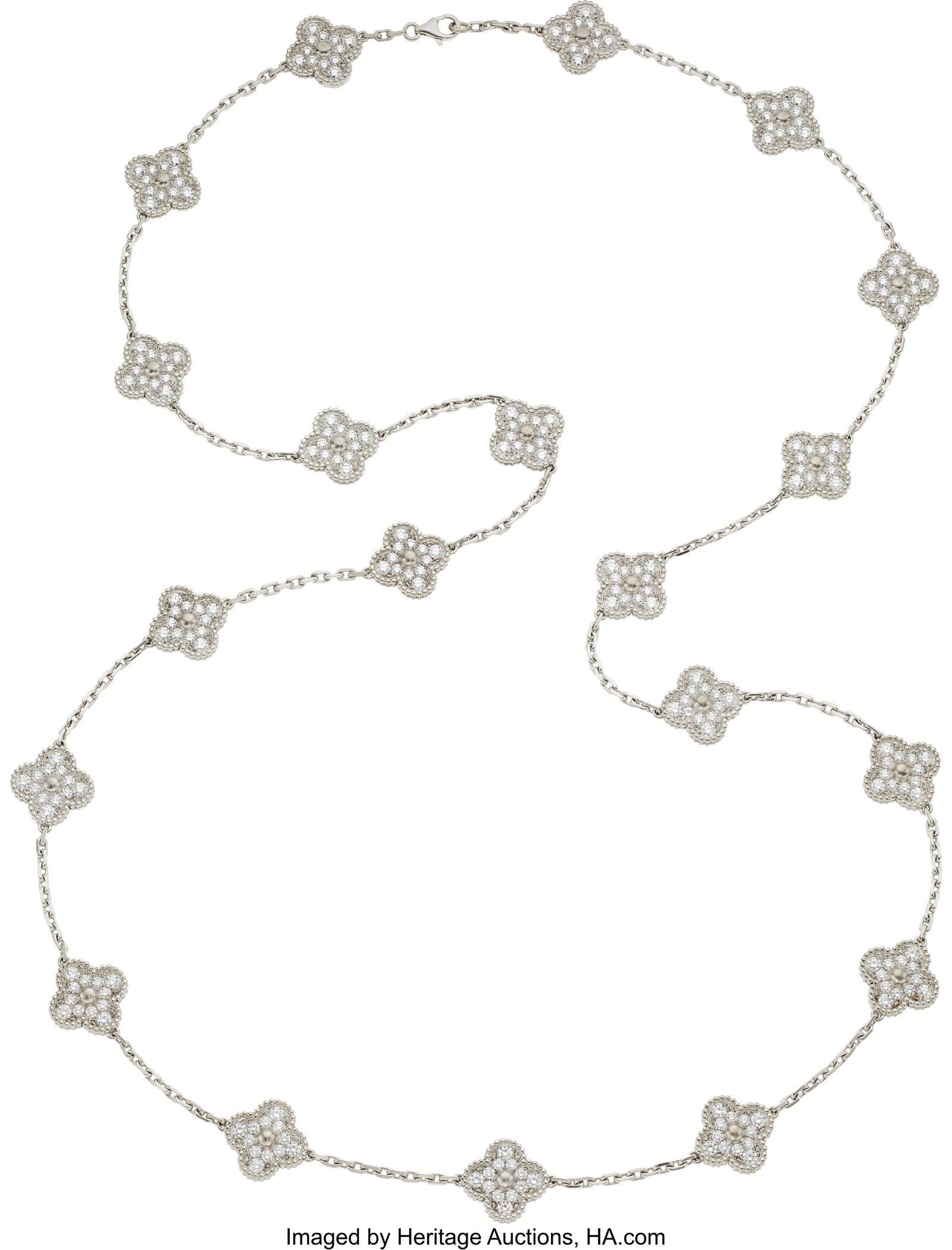 Van Cleef & Arpels Diamond, White Gold Necklace: Van Cleef & Arpels Diamond, White Gold Necklace Stones: Full-cut diamonds weighing a total of approximately 9.50 carats Metal: 18k white gold Marked: for Van Cleef &