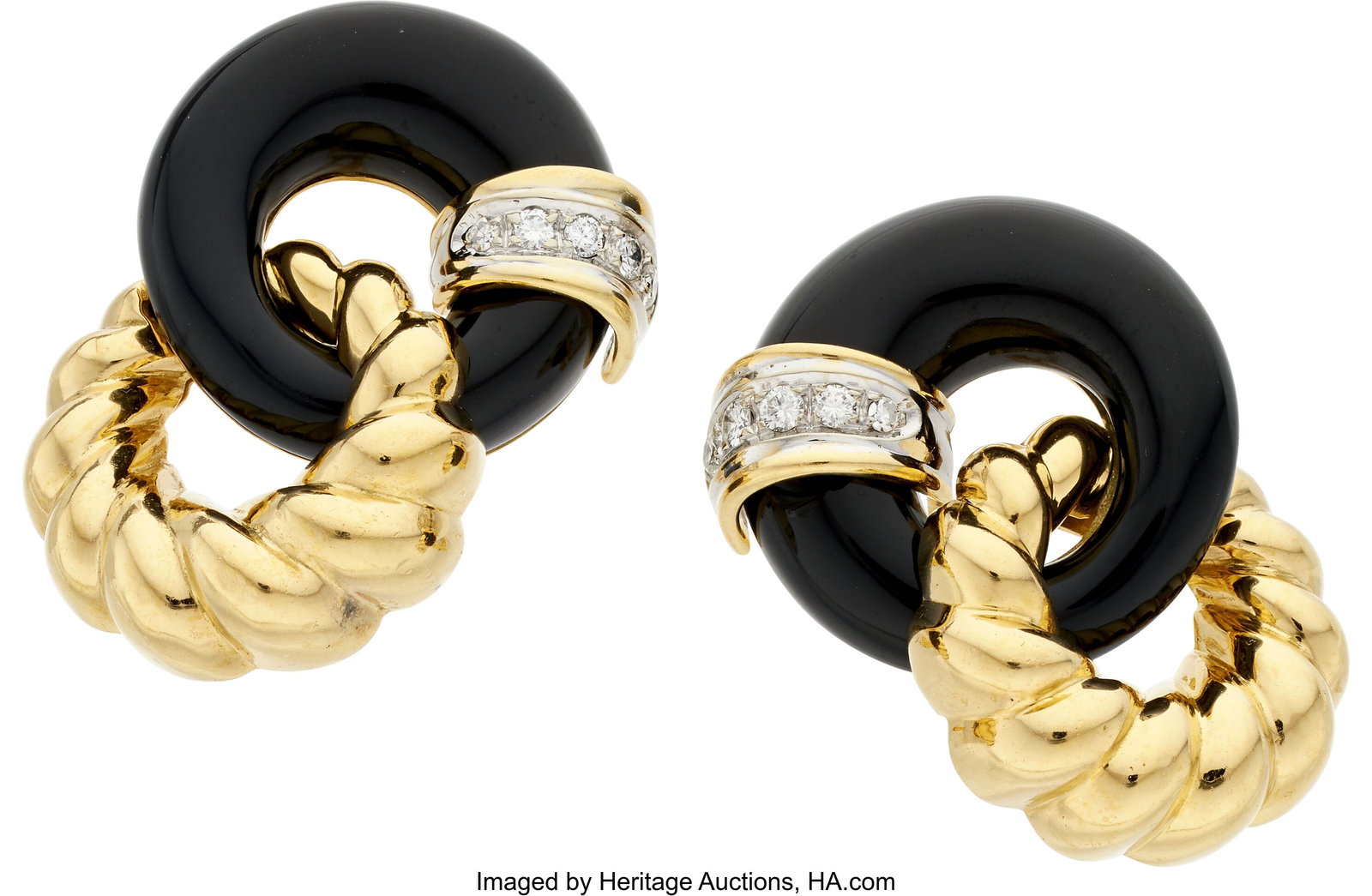 Bruno Salvadego Black Onyx, Diamond, Gold, Earri: Bruno Salvadego Black Onyx, Diamond, Gold, Earrings Stones: Carved black onyx; full and single-cut diamonds weighing a total of approximately 0.30 carat Metal&colon
