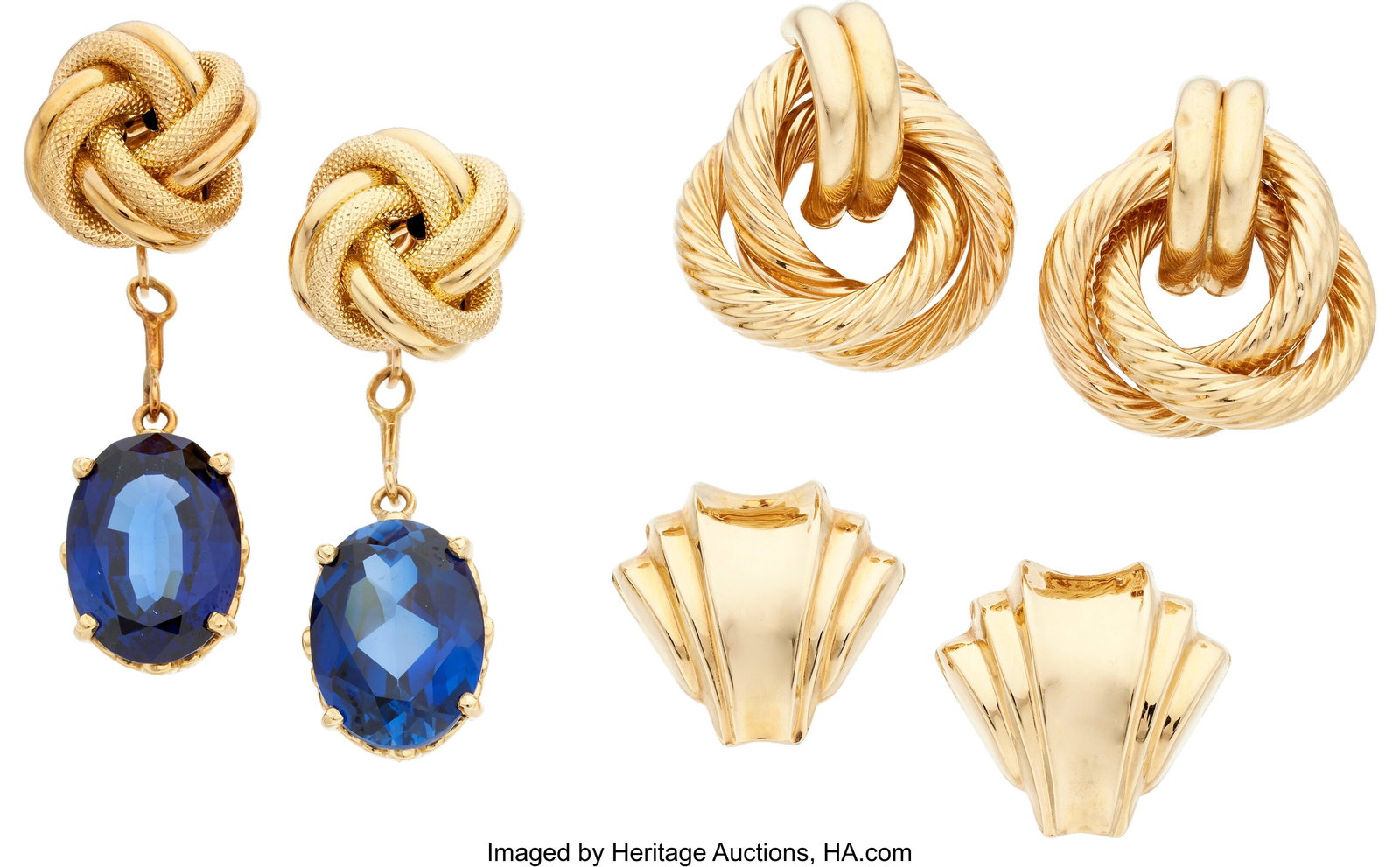 Synthetic Sapphire, Gold Earrings Stones: Oval- (1 of 1)