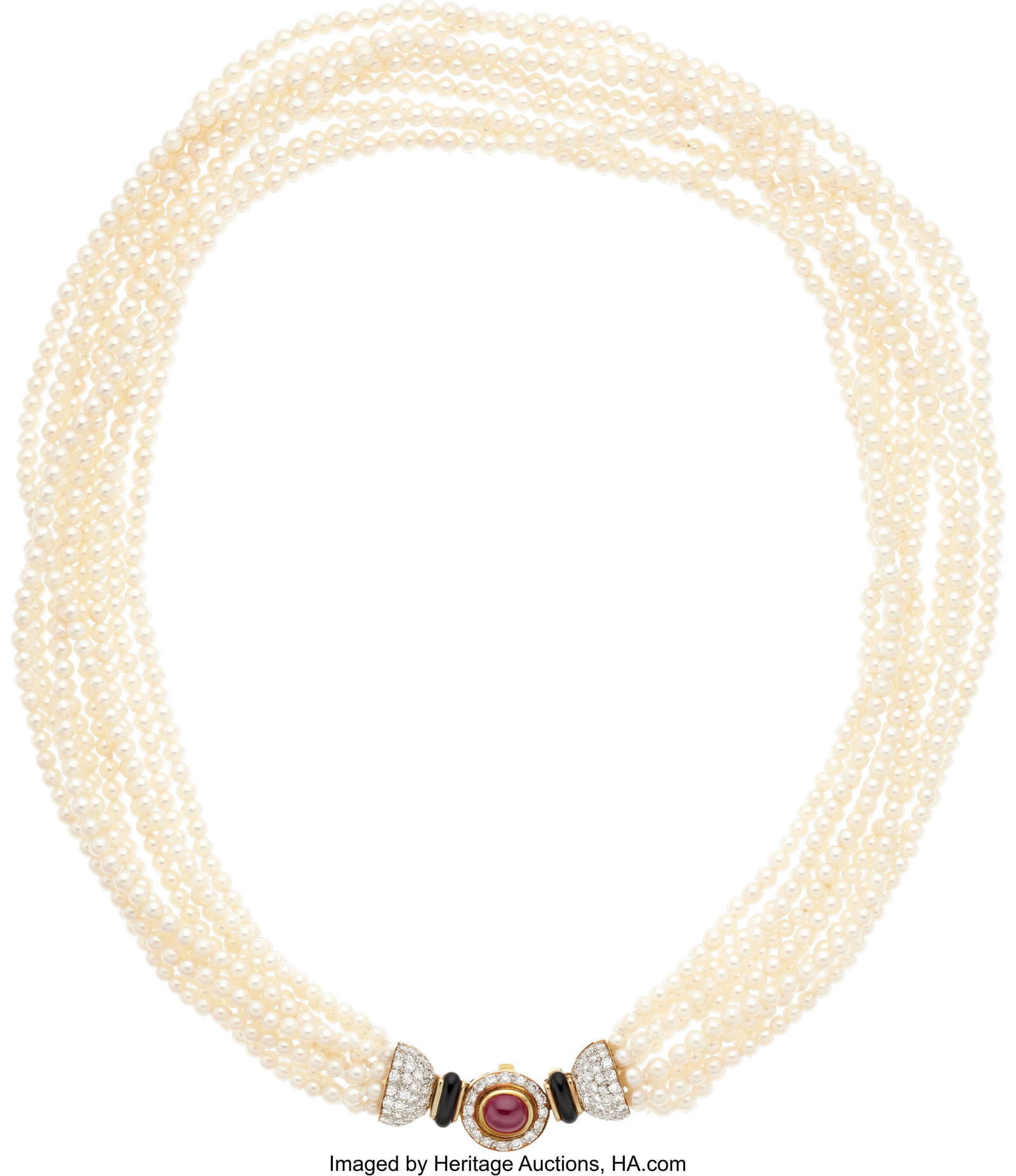 Cultured Pearl, Ruby, Diamond, Black Onyx, Gold (1 of 1)