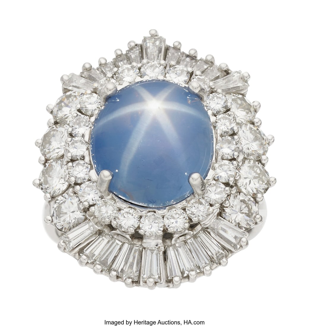 Star Sapphire, Diamond, Platinum Ring-Dant® St: Star Sapphire, Diamond, Platinum Ring-Dant® Stones: Star sapphire cabochon; baguette and full-cut diamonds weighing a total of approximately 3.00 carats Metal: