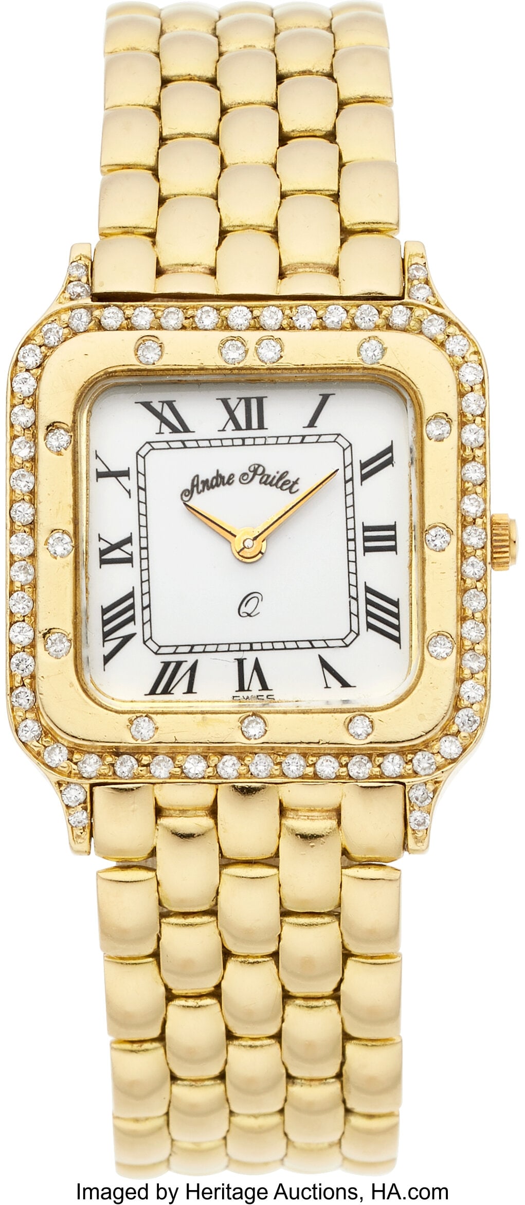 Andre Pailet Diamond, Gold Watch Case: 25 mm, s: Andre Pailet Diamond, Gold Watch Case: 25 mm, square, 18k gold, snapback, diamond-set bezel, mineral crystal Dial: White, black Roman numerals&com