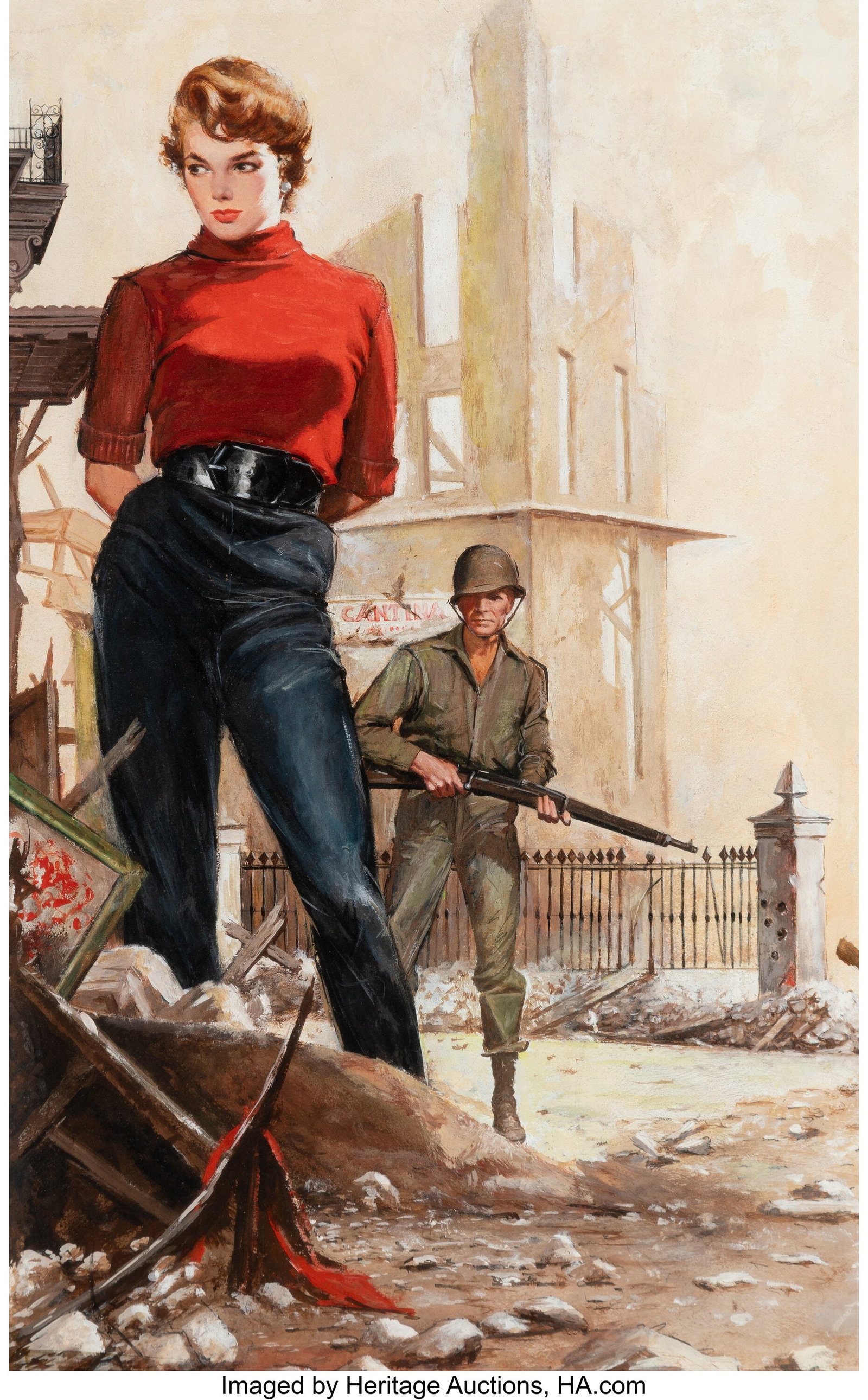 Attributed to Ed Valigursky (American, 1926-2009: Attributed to Ed Valigursky (American, 1926-2009) Army Tramp paperback cover, 1960 Gouache on board 21 x 15 inches (53.3 x 38.1 cm) Not signed The present