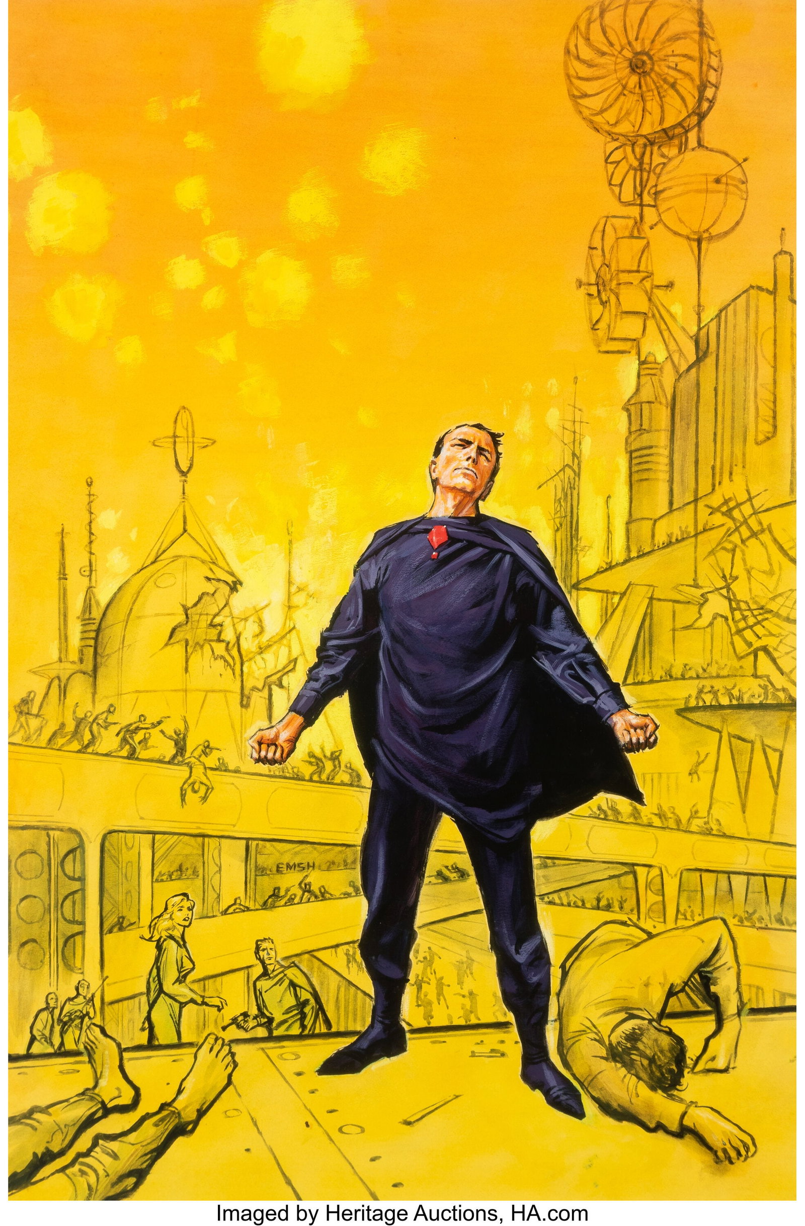 Edmund "Emsh" Emshwiller (American, 1925-1990) W: Edmund "Emsh" Emshwiller (American, 1925-1990) When the Sleeper Wakes paperback cover, 1959 Gouache on board 26-3/4 x 17 inches (67.9 x 43.2 cm) Signe