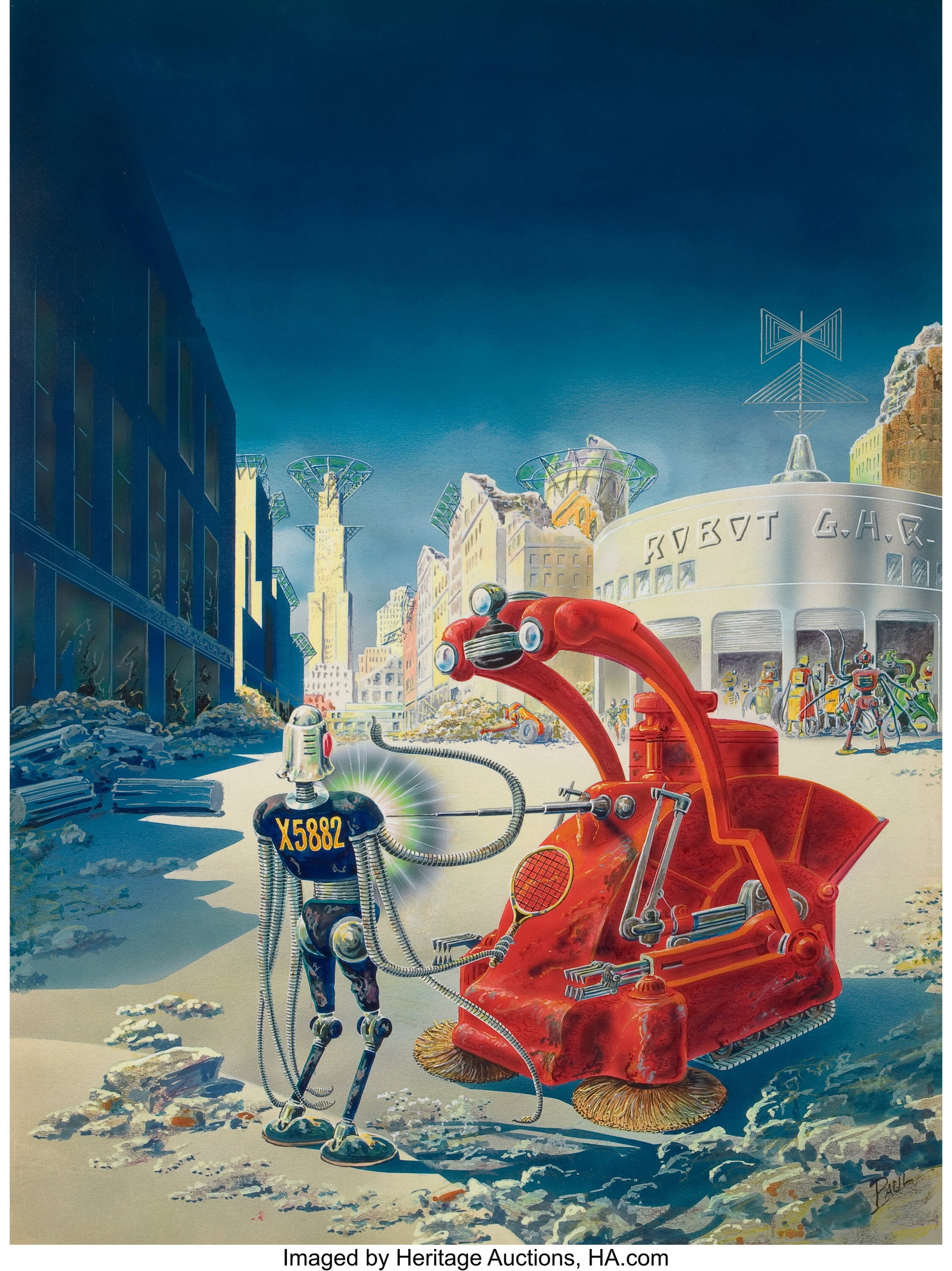 Frank R. Paul (American, 1884-1963) Misfit, Scie: Frank R. Paul (American, 1884-1963) Misfit, Science Fiction Plus digest magazine cover, December 1953 Mixed media on board 19-3/4 x 14-3/4 inches (50&pe