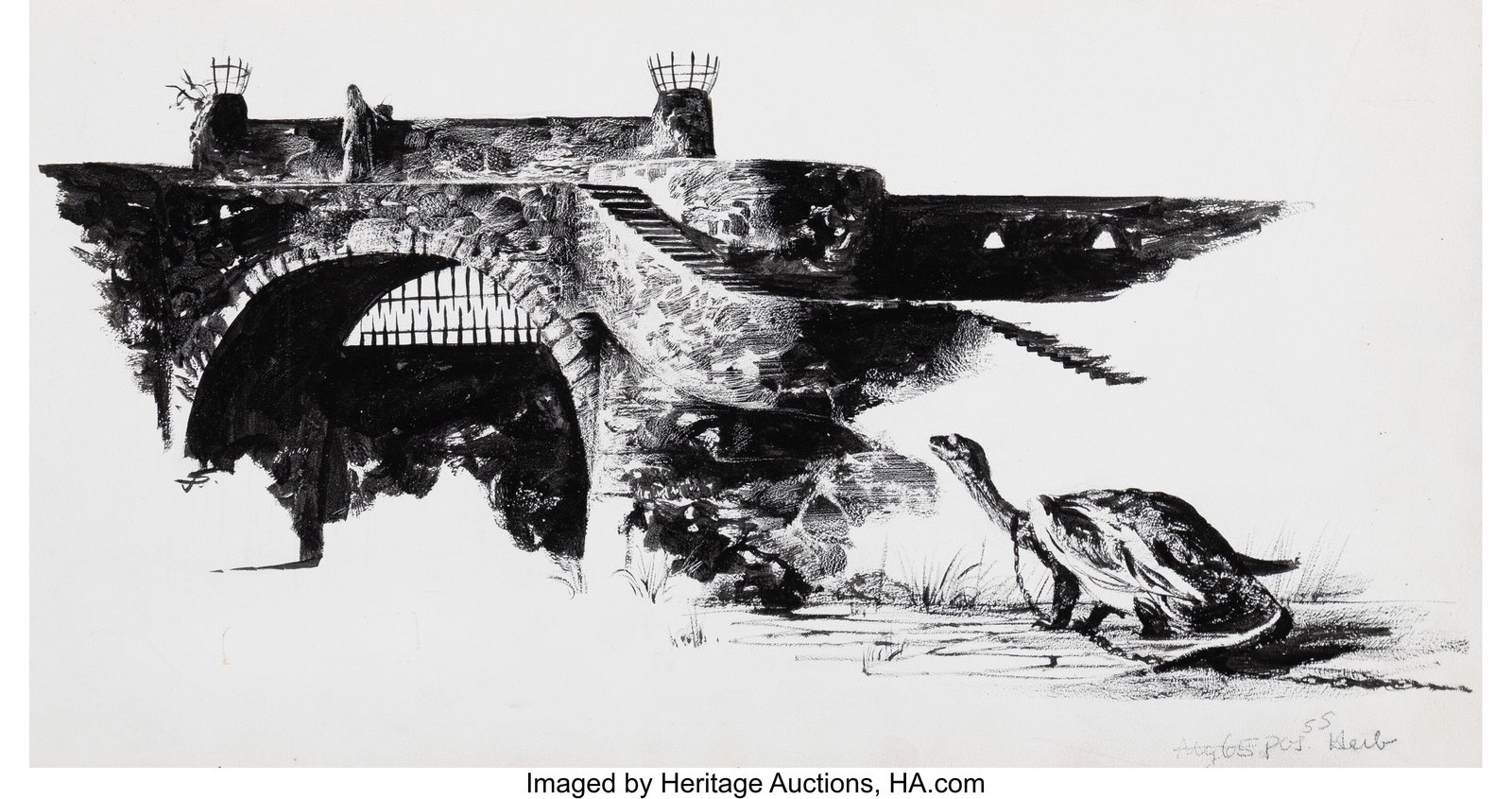 John Schoenherr (American, 1935-2010) Weyr Searc: John Schoenherr (American, 1935-2010) Weyr Search, Analog Science Fiction digest magazine interior, October 1967 Ink on paper 11-1/4 x 22 inches (28.6 x 55&