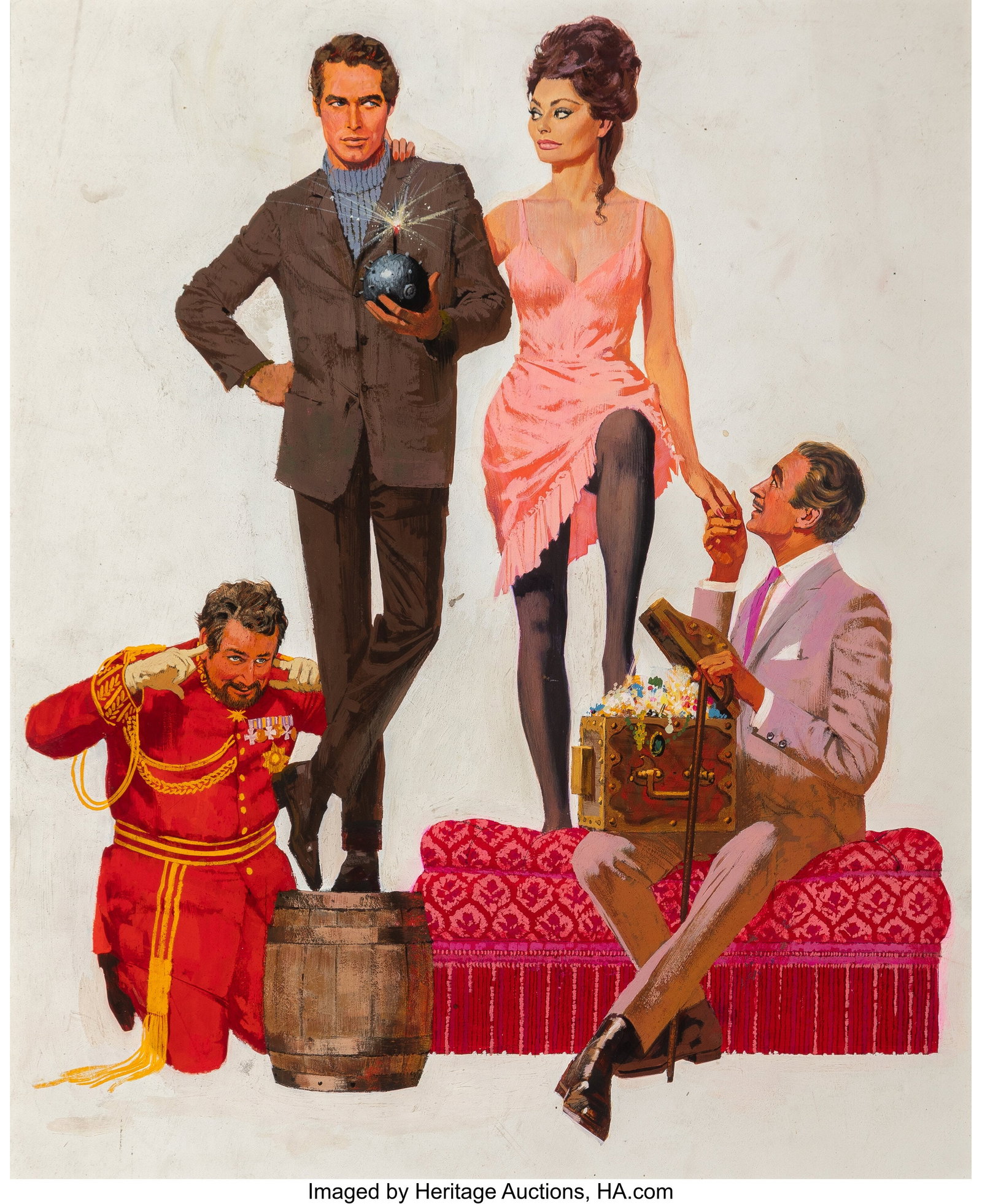 Robert McGinnis (American, 1926-2025) Lady L fin: Robert McGinnis (American, 1926-2025) Lady L final movie poster key art, 1965 Gouache on board 26 x 20-1/8 inches (66.0 x 51.1 cm) Not signed In this