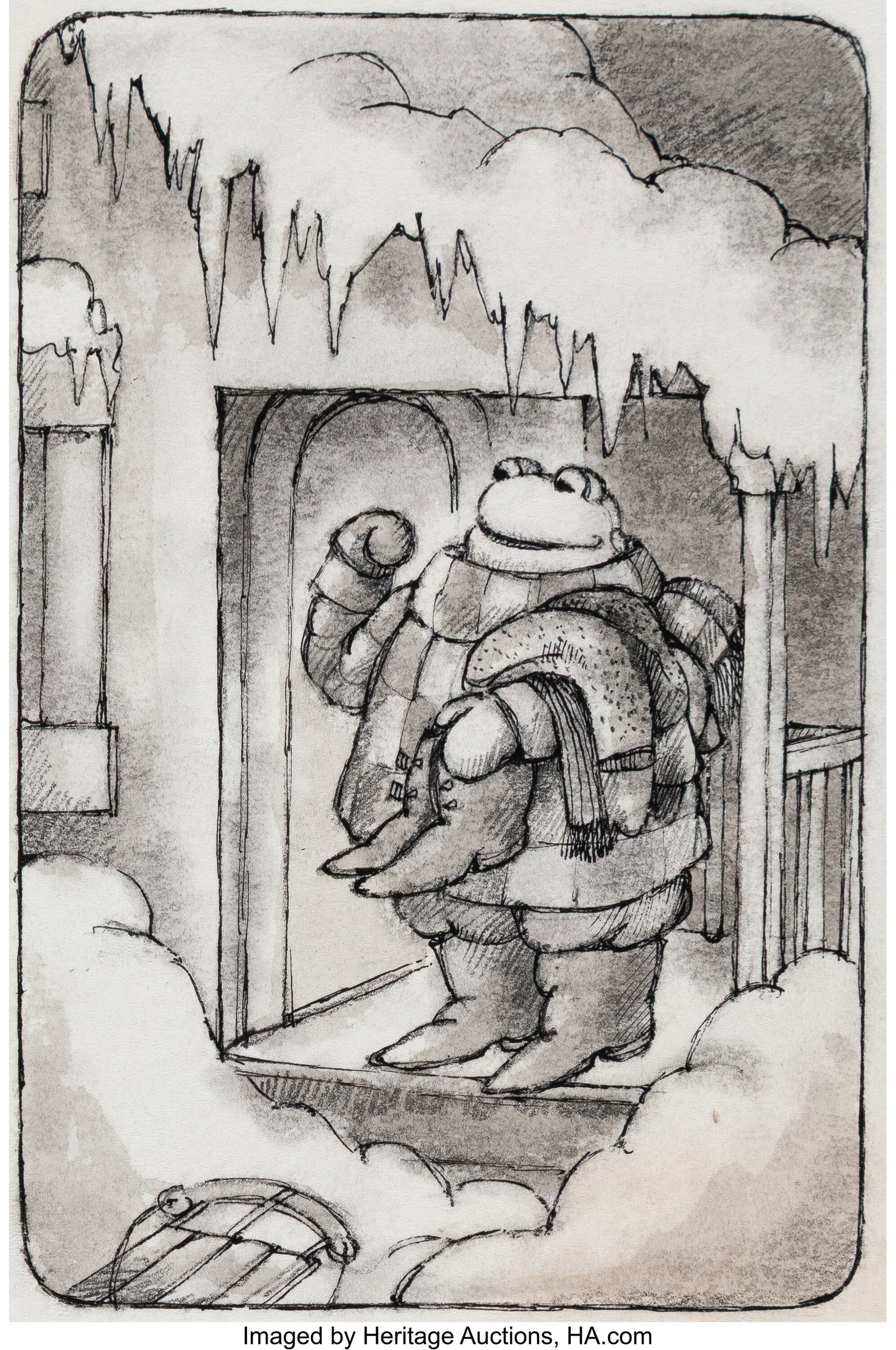 Arnold Lobel (American, 1933-1987) Down the Hill: Arnold Lobel (American, 1933-1987) Down the Hill, Frog and Toad All Year book interior, 1976 Watercolor and ink on paper 4-3/4 x 3-1/4 inches (12.1 x 8&