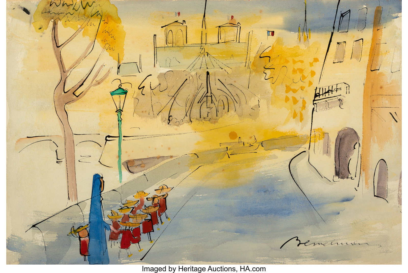 Ludwig Bemelmans (American, 1898-1962) Madeline: Ludwig Bemelmans (American, 1898-1962) Madeline at Notre Dame Watercolor and ink on paper 15 x 22 inches (38.1 x 55.9 cm) (sheet) Signed lower right&c