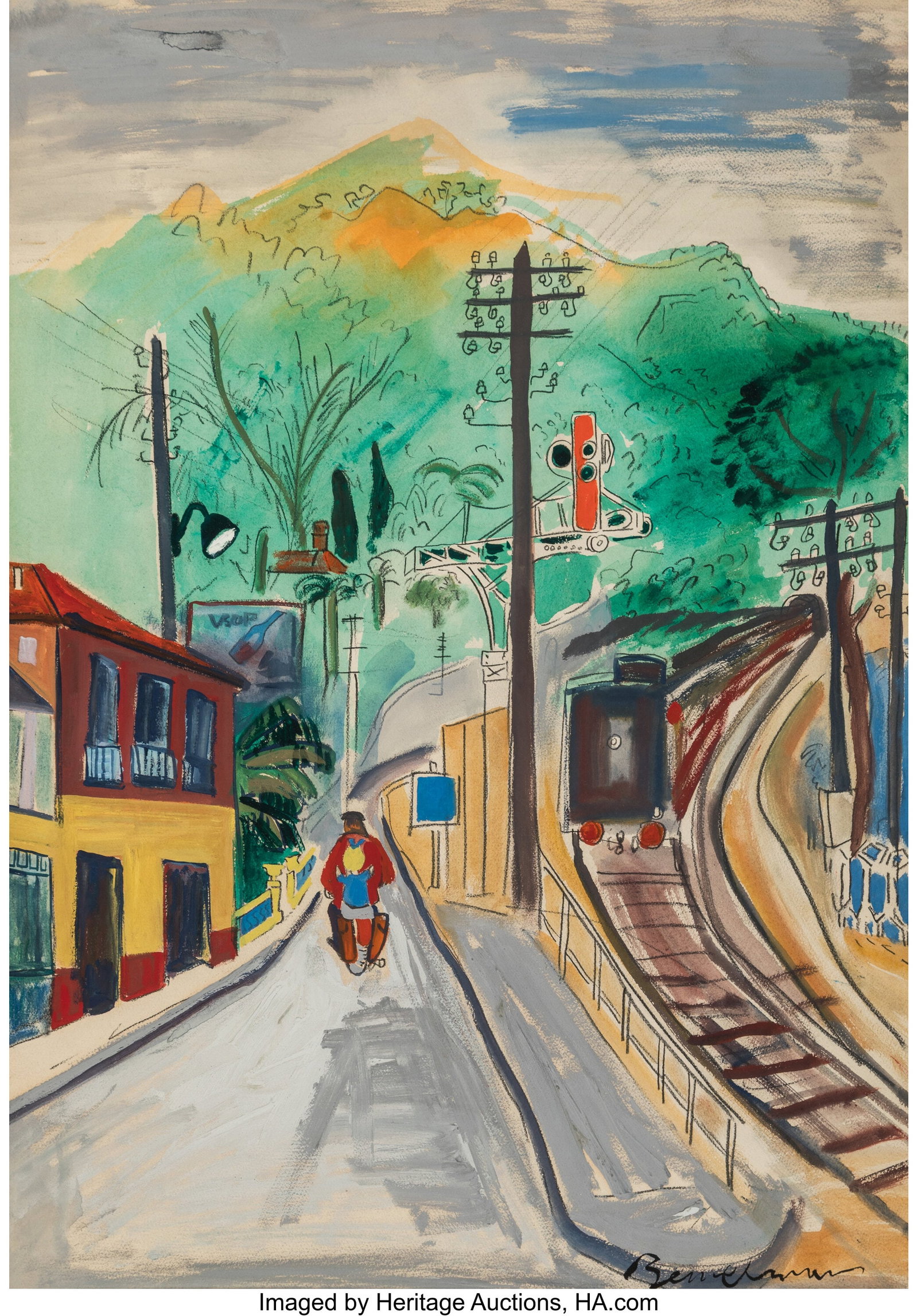 Ludwig Bemelmans (American, 1898-1962) Road to M: Ludwig Bemelmans (American, 1898-1962) Road to Monaco Mixed media on paper laid on board 25-3/8 x 17-3/4 inches (64.3 x 45.1 cm) Signed lower right&colo
