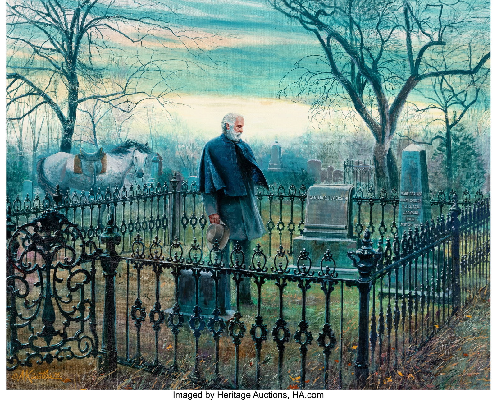 Morton Künstler (American, 1931-2025) The Final: Morton Künstler (American, 1931-2025) The Final Visit, Jackson & Lee: Legends in Gray book interior, 1995 Oil on canvas 16 x 20 inches (40.6 x 50