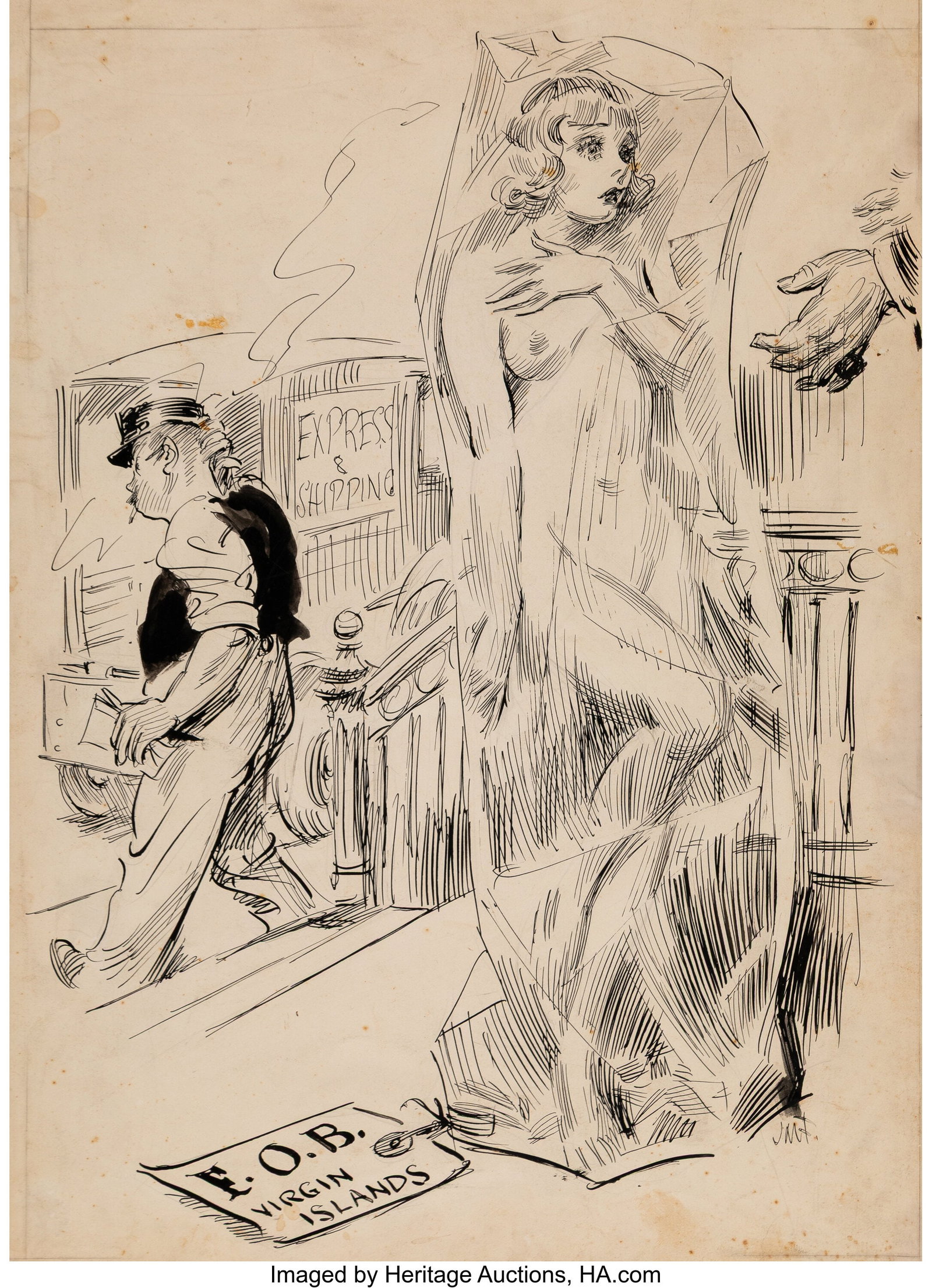 James Montgomery Flagg (American, 1877-1960) Vir: James Montgomery Flagg (American, 1877-1960) Virgins In Cellophane book frontispiece, 1932 Ink on paper 22 x 15 inches (55.9 x 38.1 cm) (sheet)