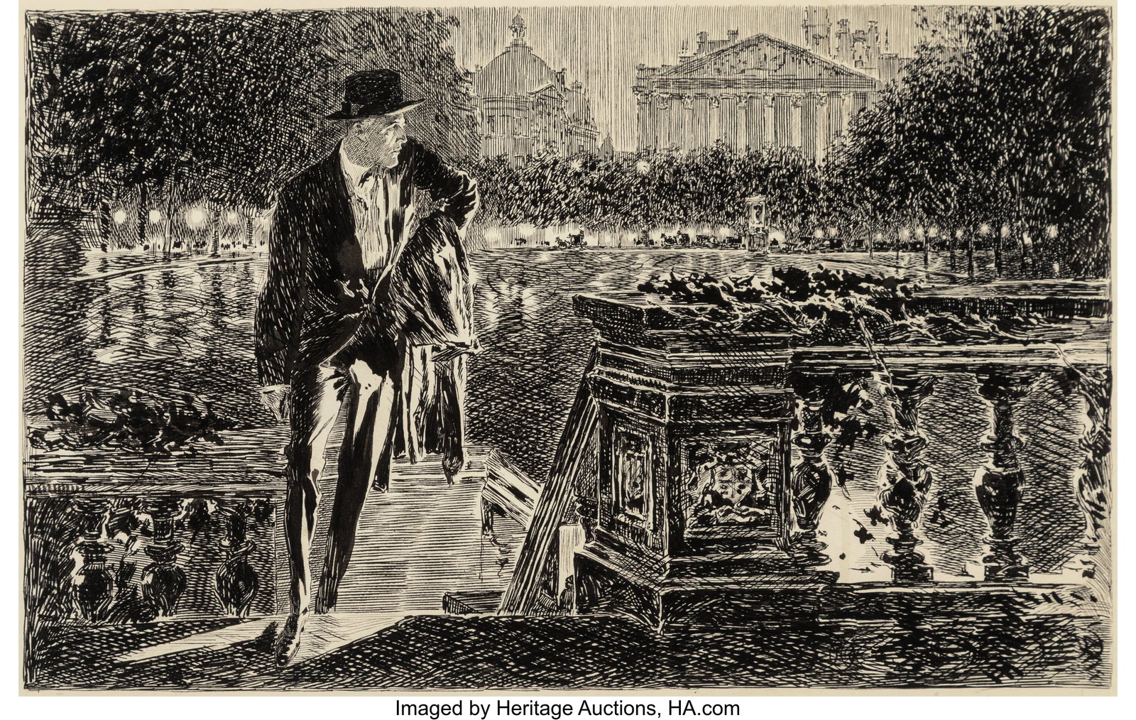Joseph Clement Coll (American, 1881-1921) The Fi: Joseph Clement Coll (American, 1881-1921) The Fire Tongue, Collier's Weekly interior, December 25, 1922 Ink on paper 12-1/2 x 15-1/2 inches (31.8