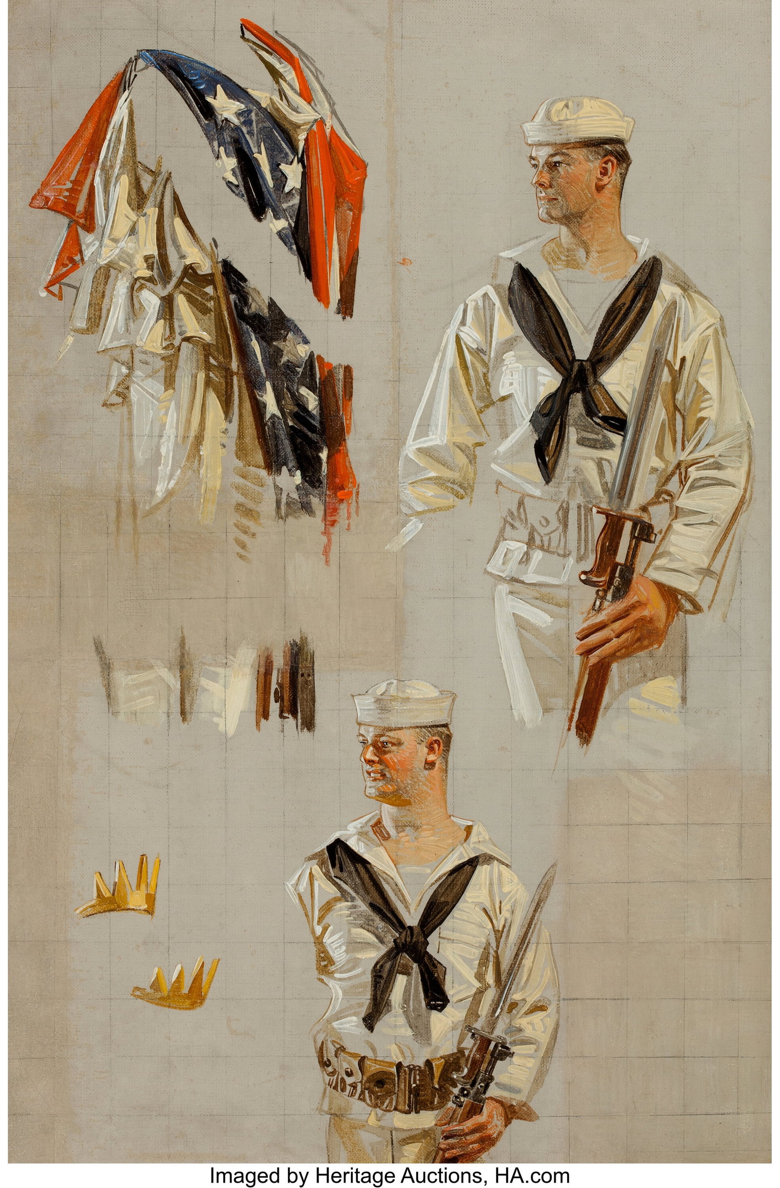 Joseph Christian Leyendecker (American, 1874-195: Joseph Christian Leyendecker (American, 1874-1951) Enlist in the Navy, World War I poster study, 1917 Oil on canvas 21 x 14 inches (53.3 x 35.6 cm)
