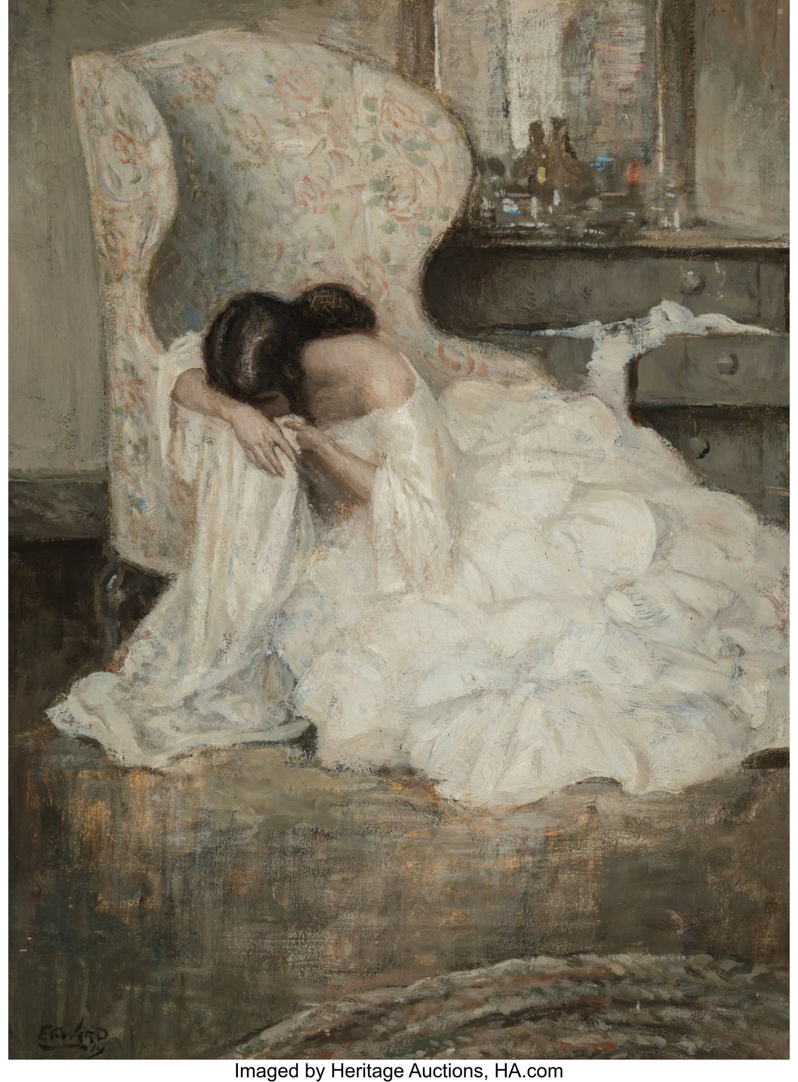 Edmund F. Ward (American, 1892-1990) The Convers: Edmund F. Ward (American, 1892-1990) The Conversion of John Carter, Redbook interior, October 1919 Oil on Academy board laid on panel 23-3/4 x 17-3/8 inches