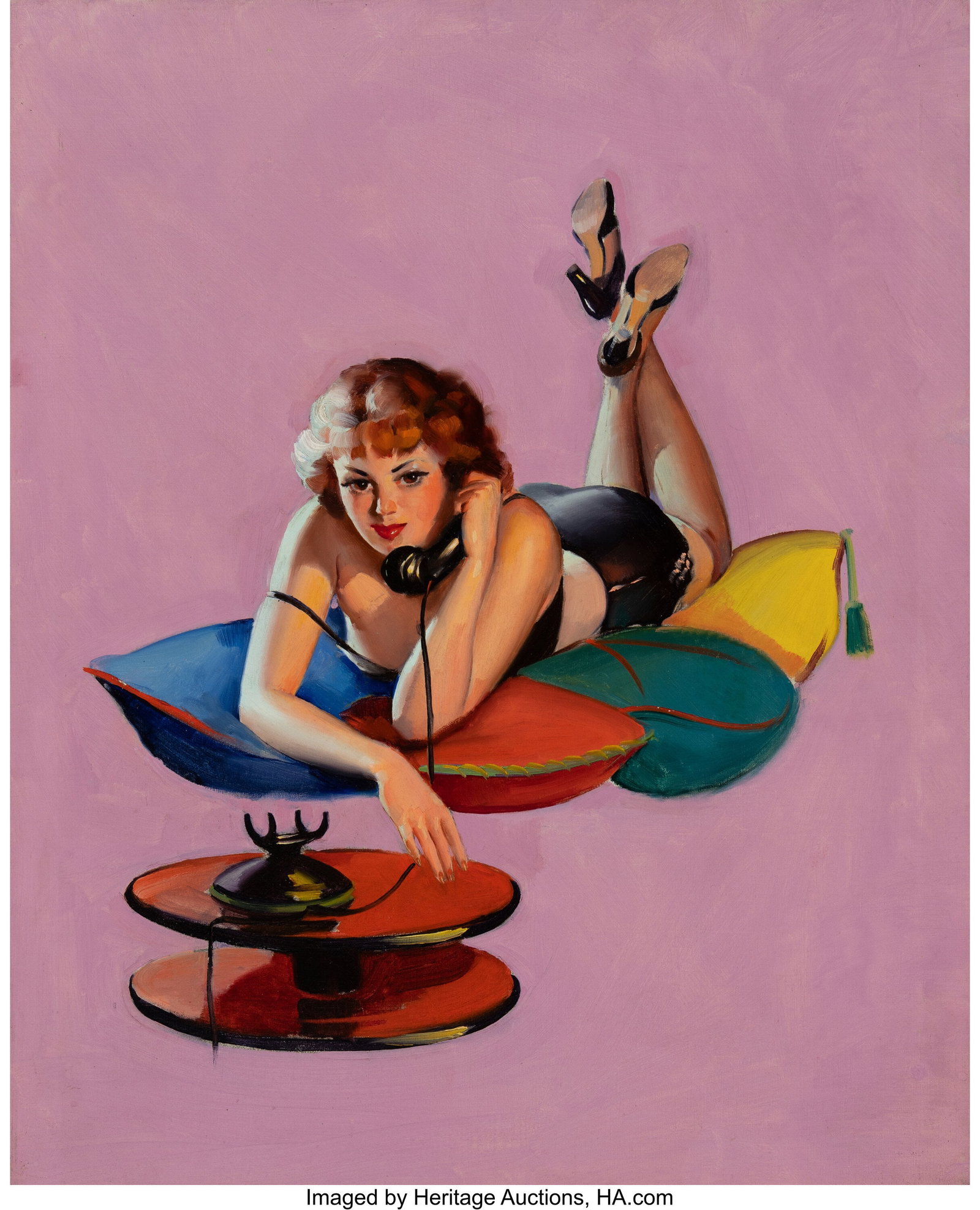 Gil Elvgren (American, 1914-1980) A Live Wire, 1: Gil Elvgren (American, 1914-1980) A Live Wire, 1937 Oil on canvas 31 x 25 inches (78.7 x 63.5 cm) Not signed This charming lady was among the first images