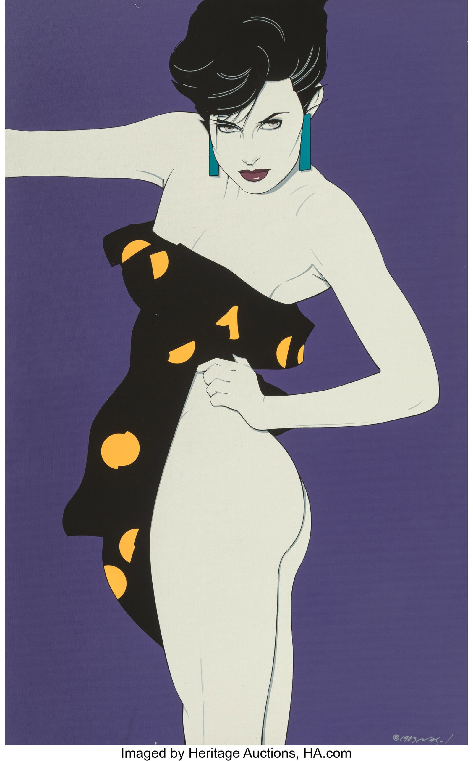 Patrick Nagel (American, 1945-1984) Untitled (Tr: Patrick Nagel (American, 1945-1984) Untitled (Tracy Vaccaro in Polka Dot Dress), 1983 Acrylic on canvas 40-1/8 x 25-1/8 inches (101.9 x 63.8