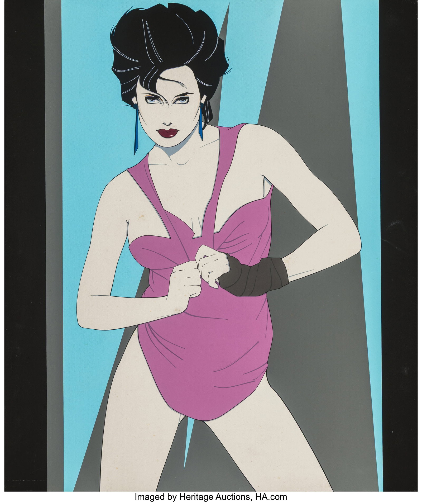 Patrick Nagel (American, 1945-1984) Untitled, Pl: Patrick Nagel (American, 1945-1984) Untitled, Playboy interior, February 1984 Acrylic on canvas 30 x 25 inches (76.2 x 63.5 cm) This dynamic artwork