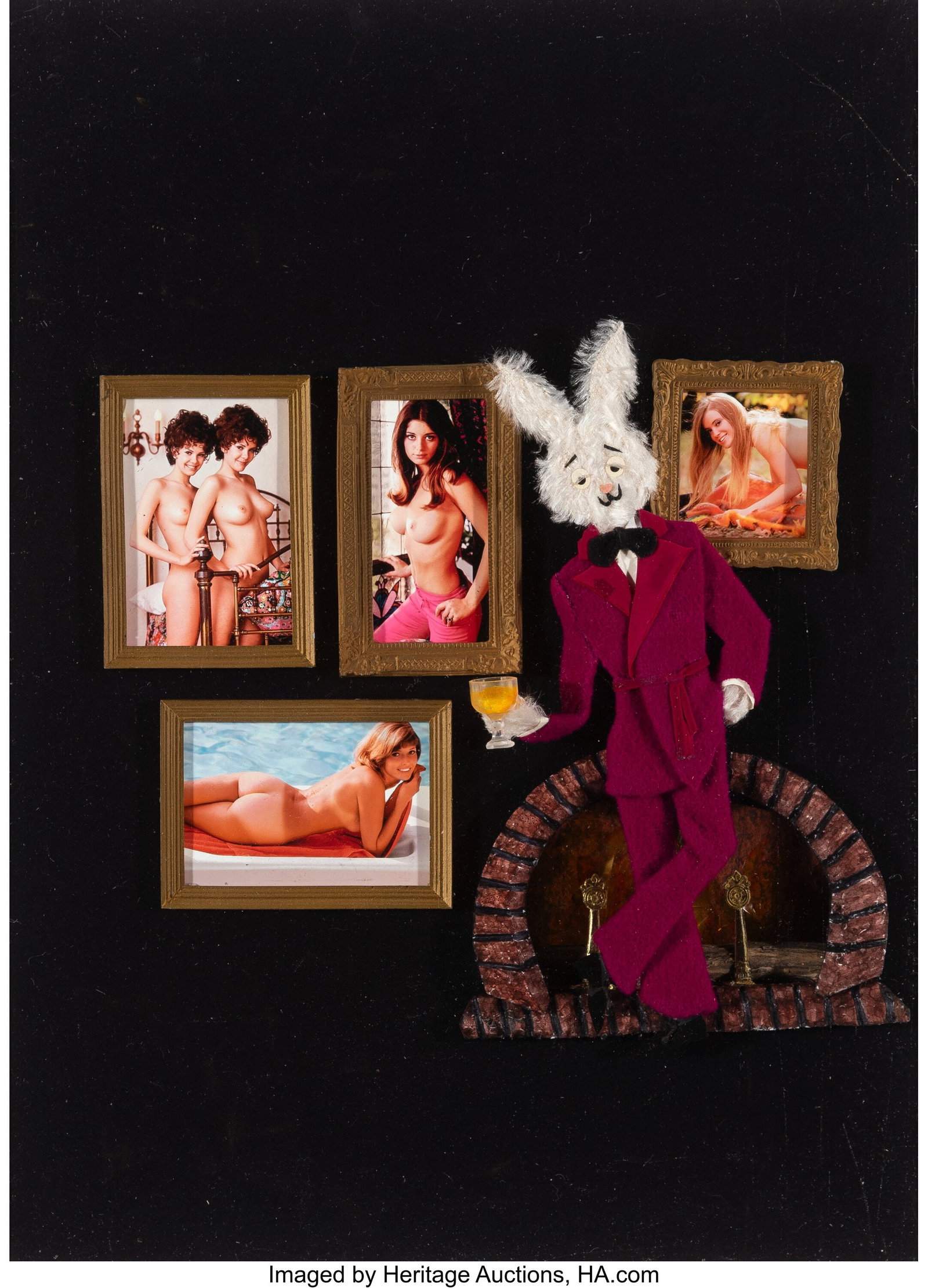 Bea Paul (American, 20th Century) "Mr. Playboy": Bea Paul (American, 20th Century) "Mr. Playboy" Rabbit, Playboy cover, January 1971 Mixed media collage on board 17 x 12-1/2 inches (43.2 x 31&period