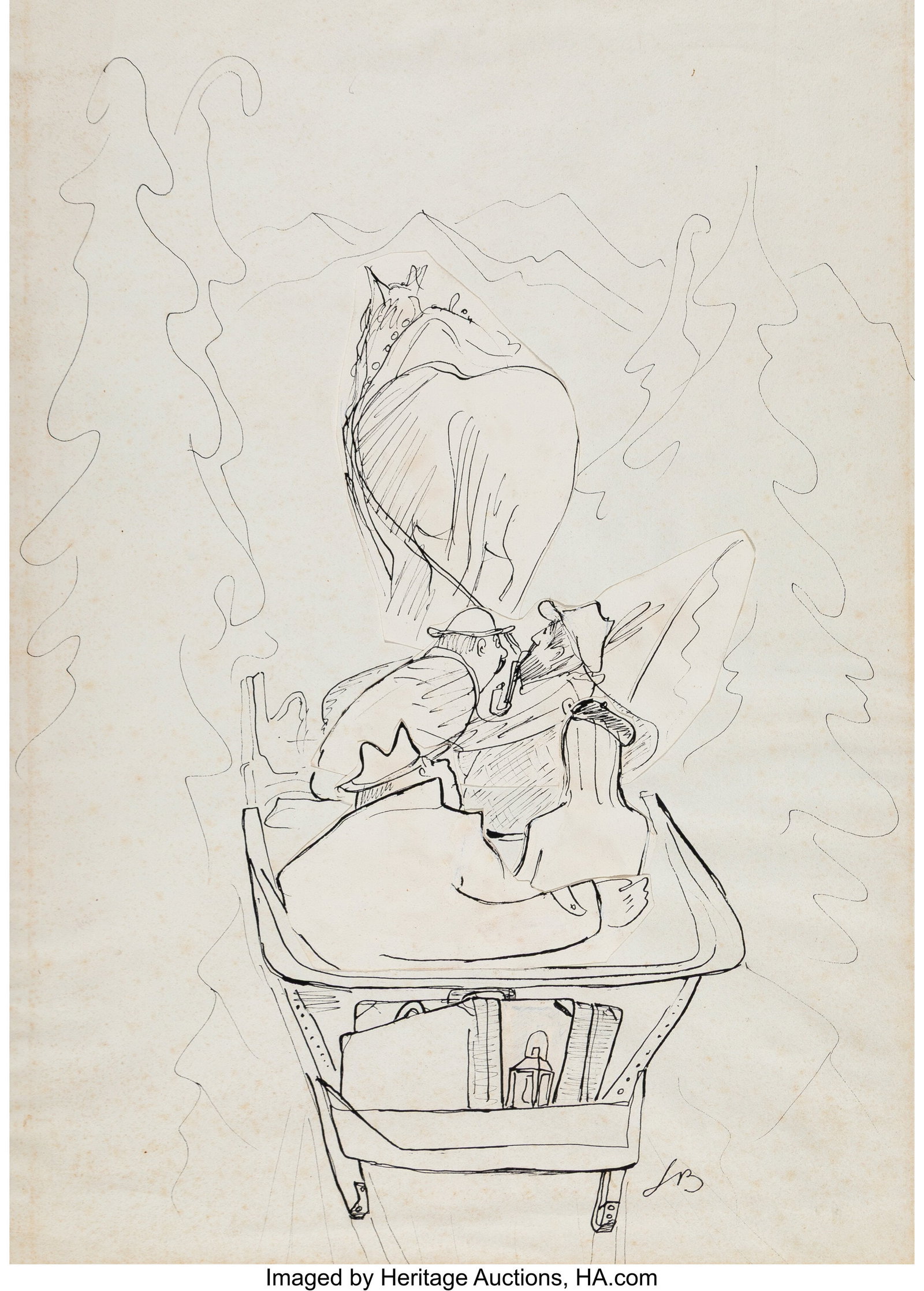 Ludwig Bemelmans (American, 1898-1962) Sleigh Ri: Ludwig Bemelmans (American, 1898-1962) Sleigh Ride Ink on paper with elements of collage 26-1/2 x 18 inches (67.3 x 45.7 cm) (sheet) Initialed low