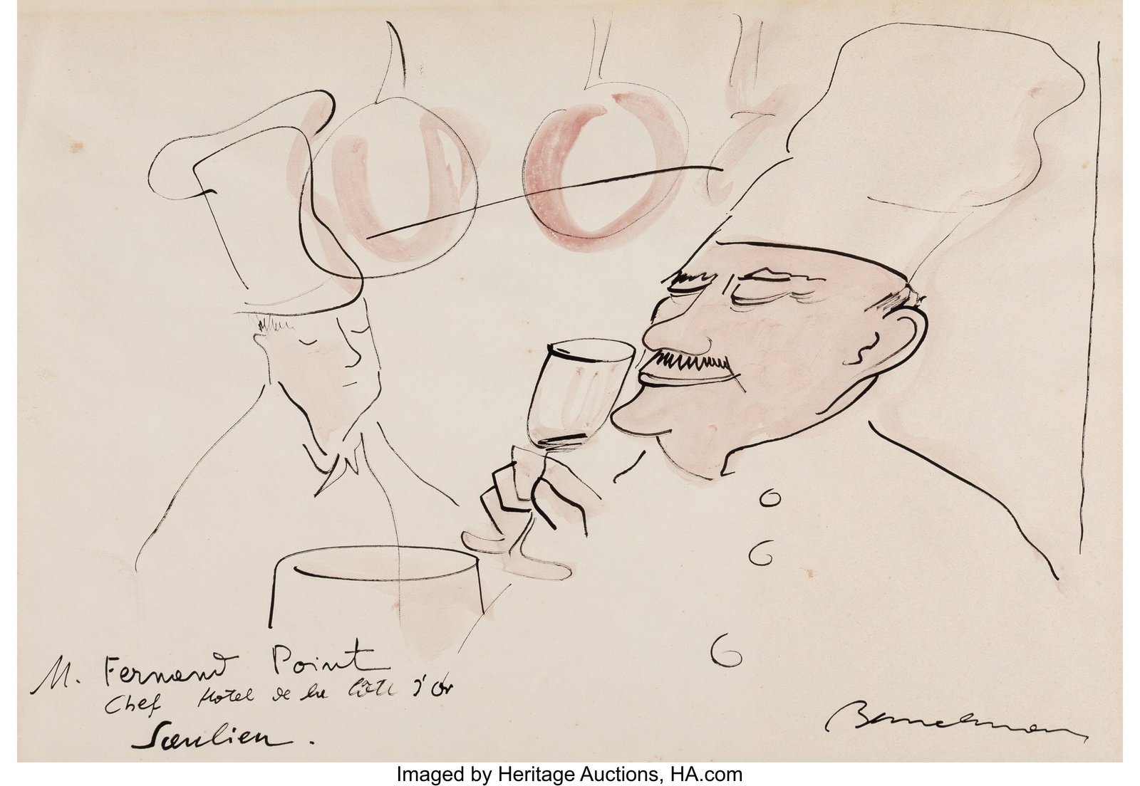 Ludwig Bemelmans (American, 1898-1962) Monsieur: Ludwig Bemelmans (American, 1898-1962) Monsieur Fernand Point Ink and watercolor on paper 18 x 24 inches (45.7 x 61.0 cm) (sheet) Signed lower right&c