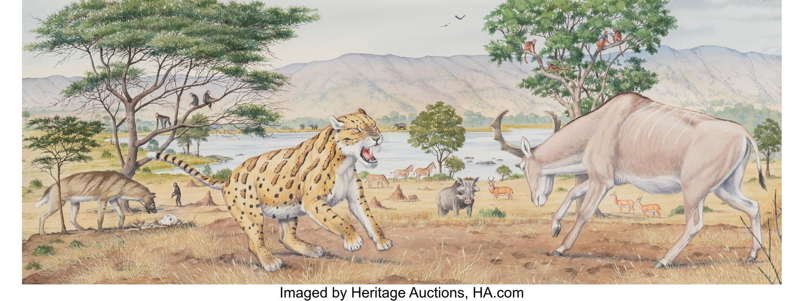 Peter Barrett (British, b. 1935) Evolution: The: Peter Barrett (British, b. 1935) Evolution: The Story of Life book interior, 2009 Watercolor on paper 10-1/2 x 24-1/2 inches (26.7 x 62.2