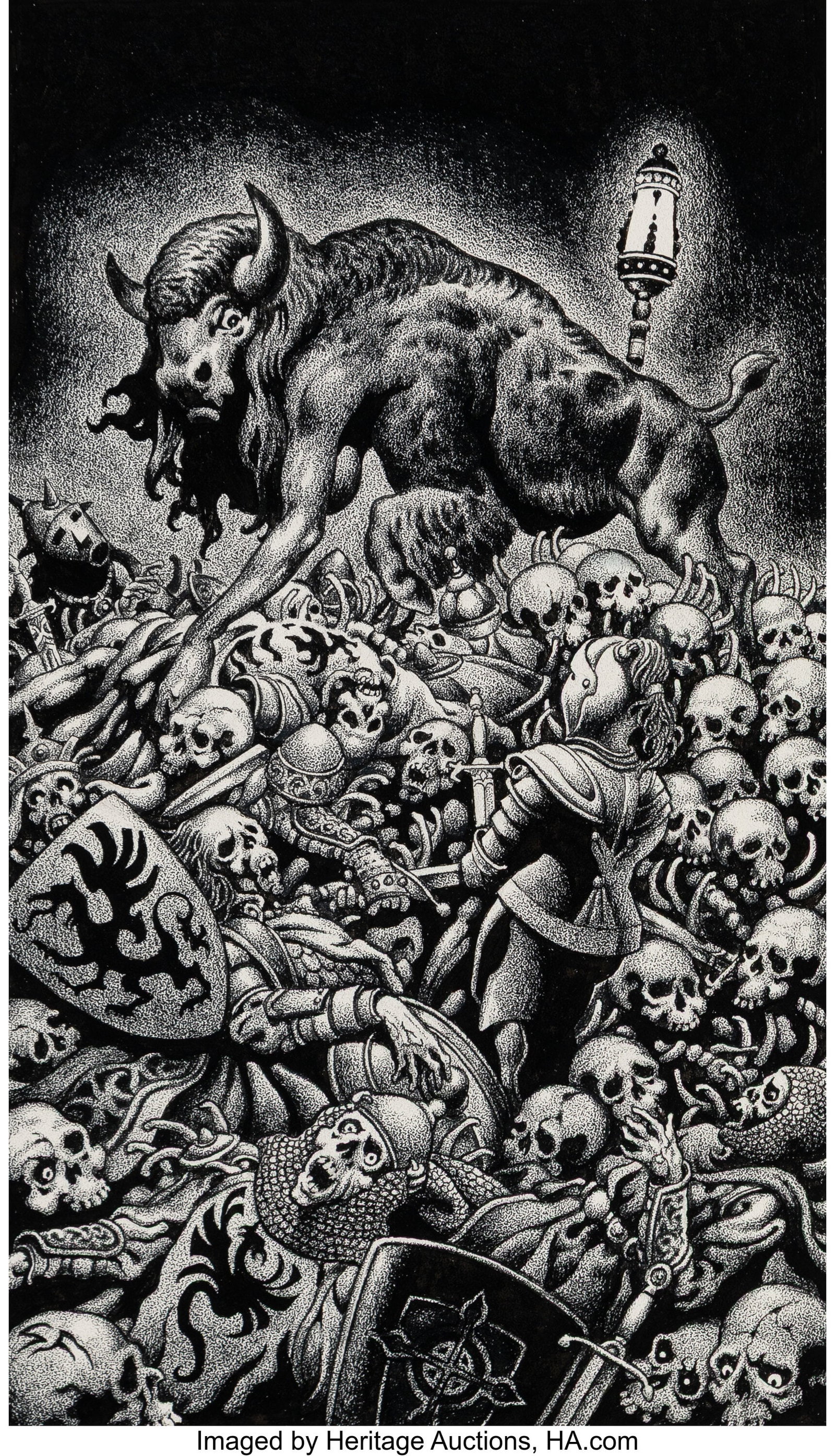 Stephen Fabian (American, 1930-2025) Minotauress: Stephen Fabian (American, 1930-2025) Minotauress, Refugees from an Imaginary Country book interior, 1999 Ink on paper 14 x 11 inches (35.6 x 27.9 cm&rpar